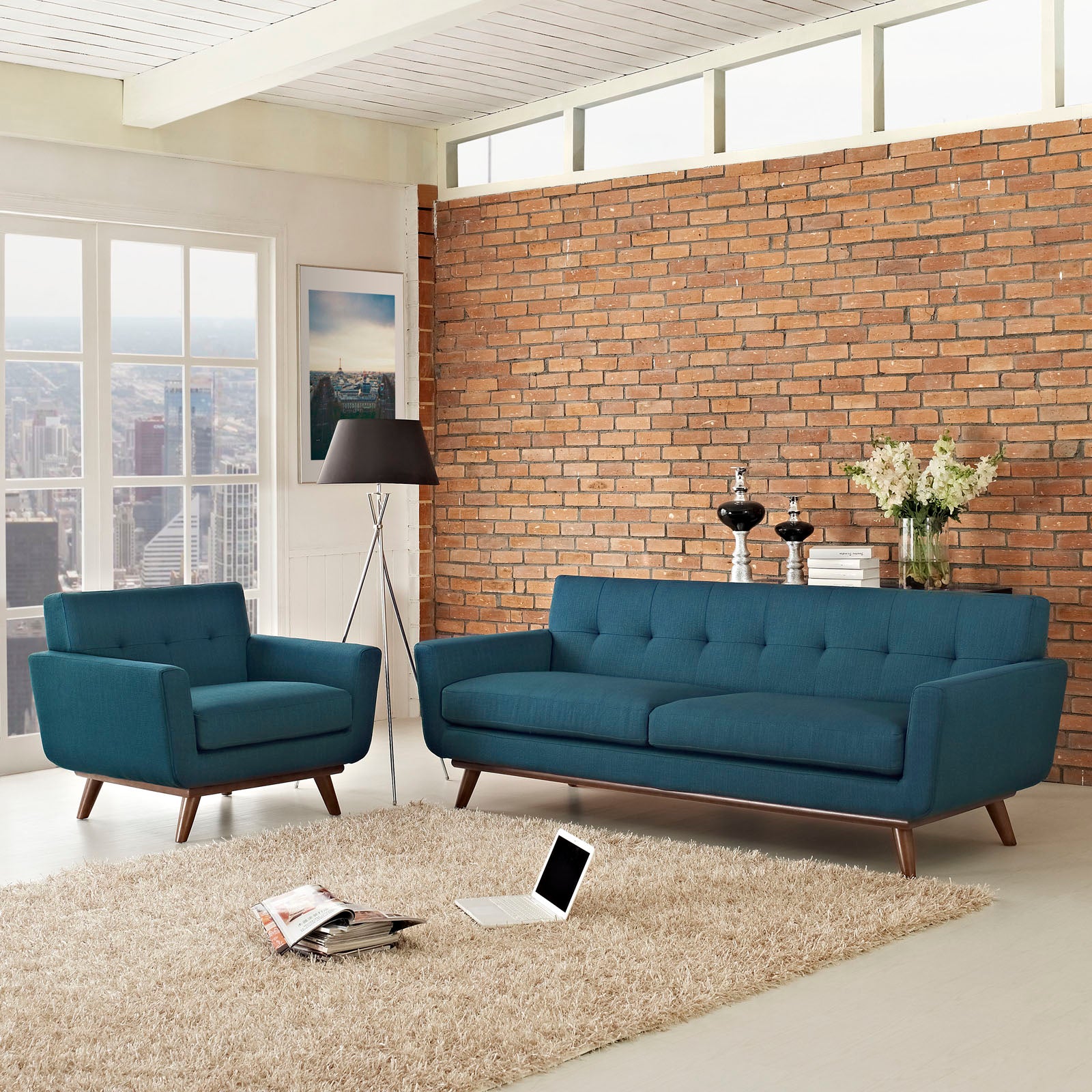 Modway Living Room Sets - Engage Armchair and Sofa Set of 2 Azure
