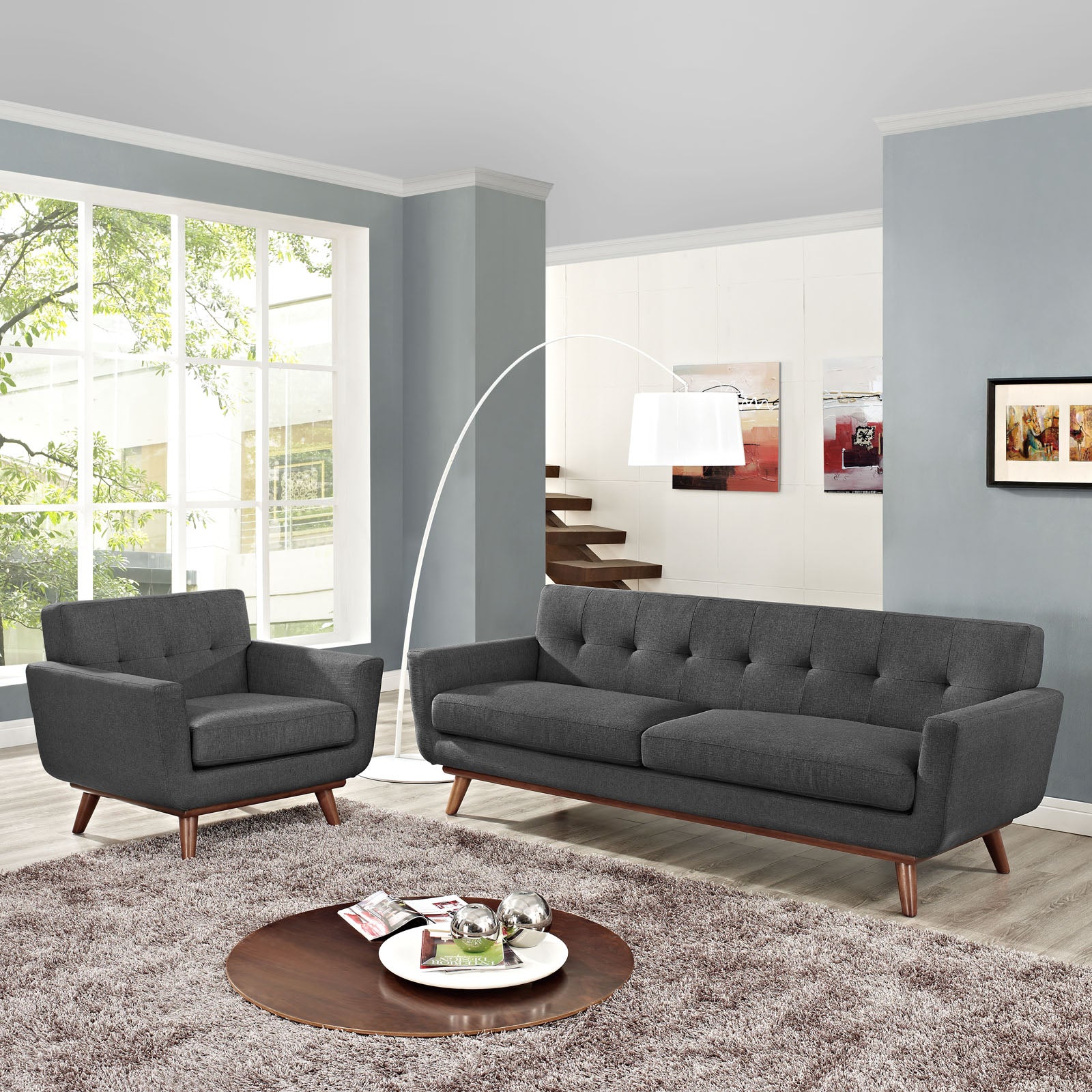 Modway Living Room Sets - Engage Armchair and Sofa ( Set of 2 ) Gray