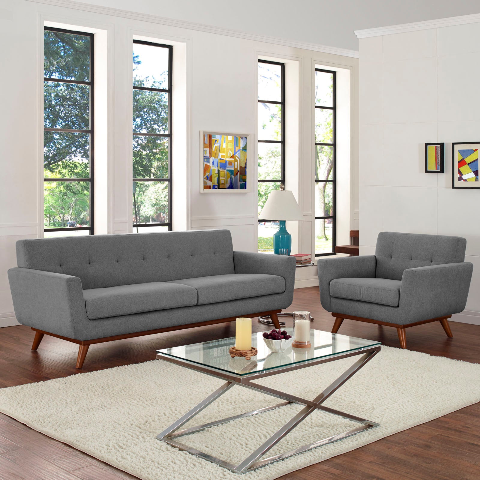 Modway Living Room Sets - Engage Armchair and Sofa Set of 2 Expectation Gray