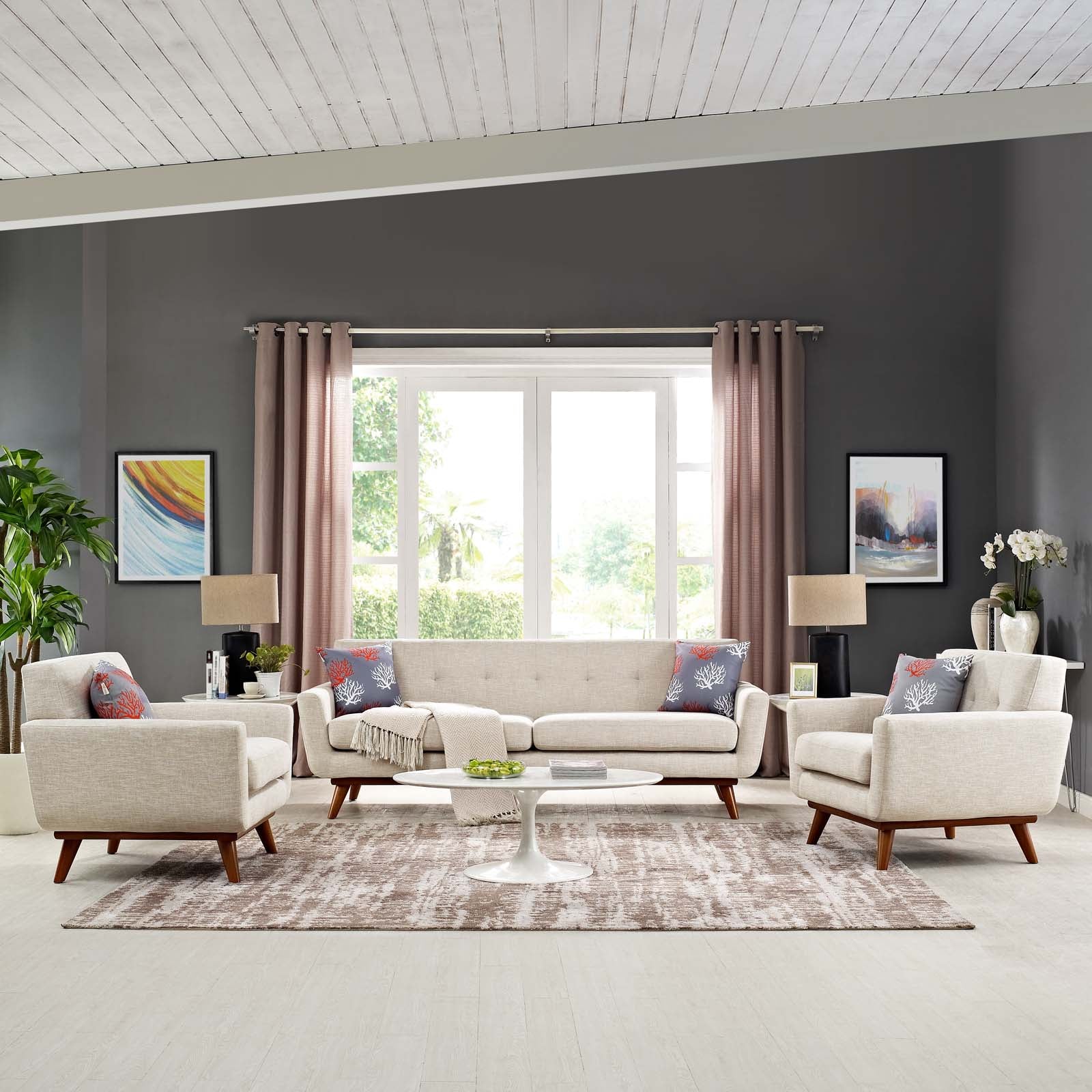 Modway Living Room Sets - Engage Armchairs and Sofa Beige ( Set of 3 )