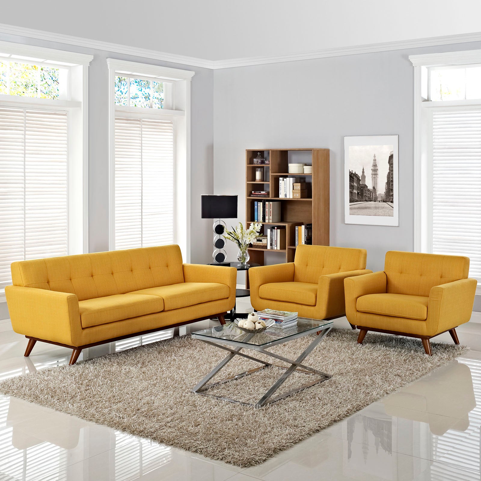 Modway Living Room Sets - Engage Armchairs and Sofa Set of 3 Citrus