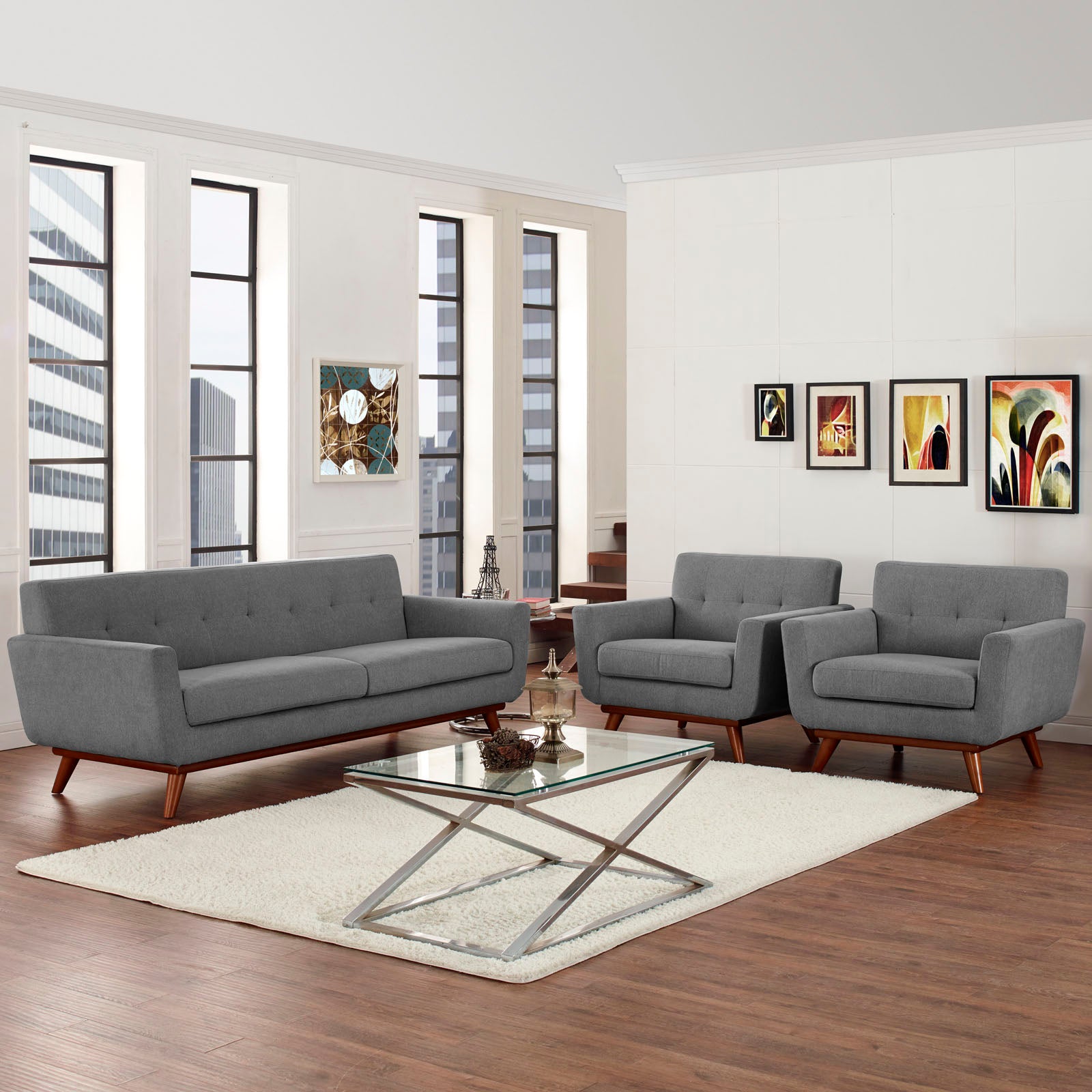 Modway Living Room Sets - Engage Armchairs and Sofa Set of 3 Expectation Gray