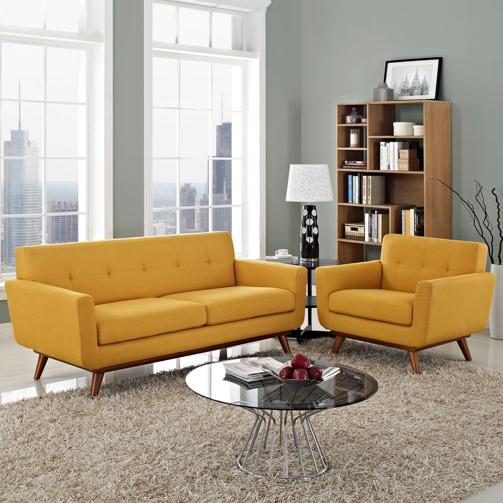 Modway Living Room Sets - Engage Armchair and Loveseat Set of 2 Citrus