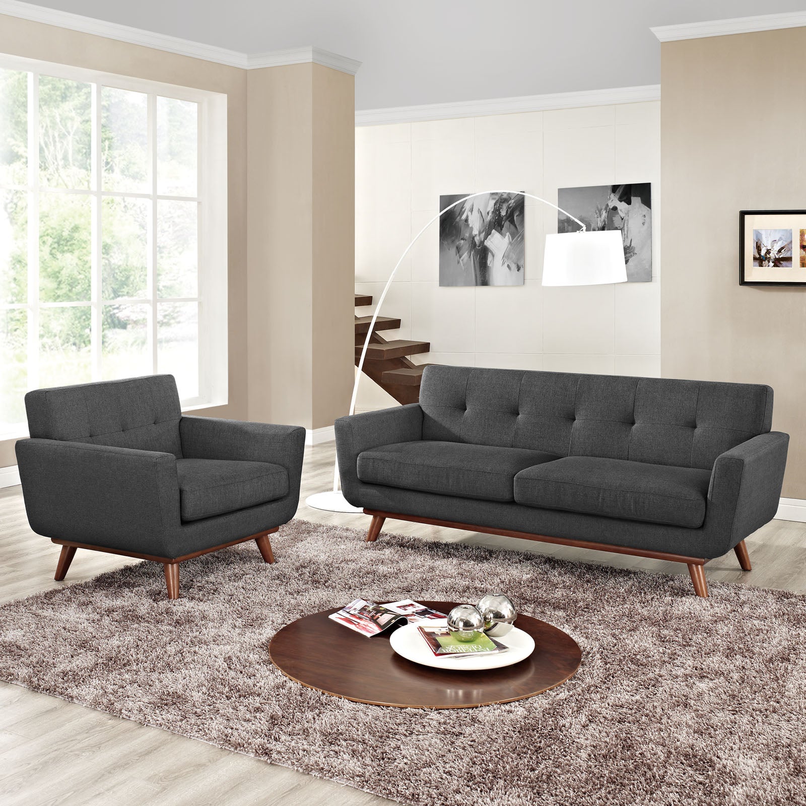 Modway Living Room Sets - Engage Armchair and Loveseat ( Set of 2 ) Gray