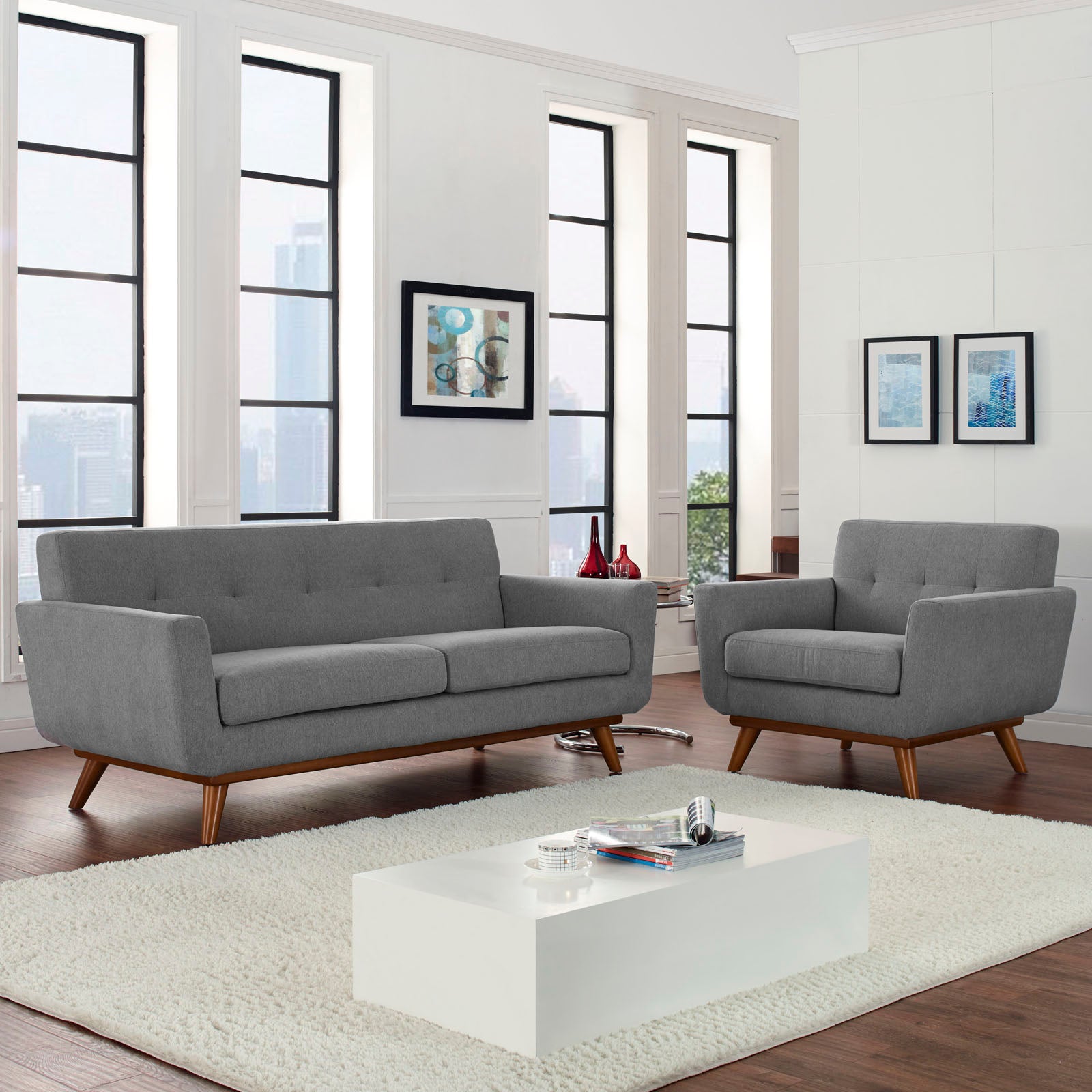 Modway Living Room Sets - Engage Armchair and Loveseat Set of 2 Expectation Gray