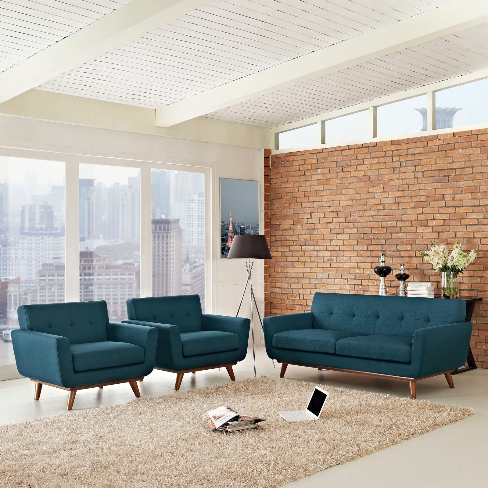 Modway Living Room Sets - Engage Armchairs and Loveseat Set of 3 Azure