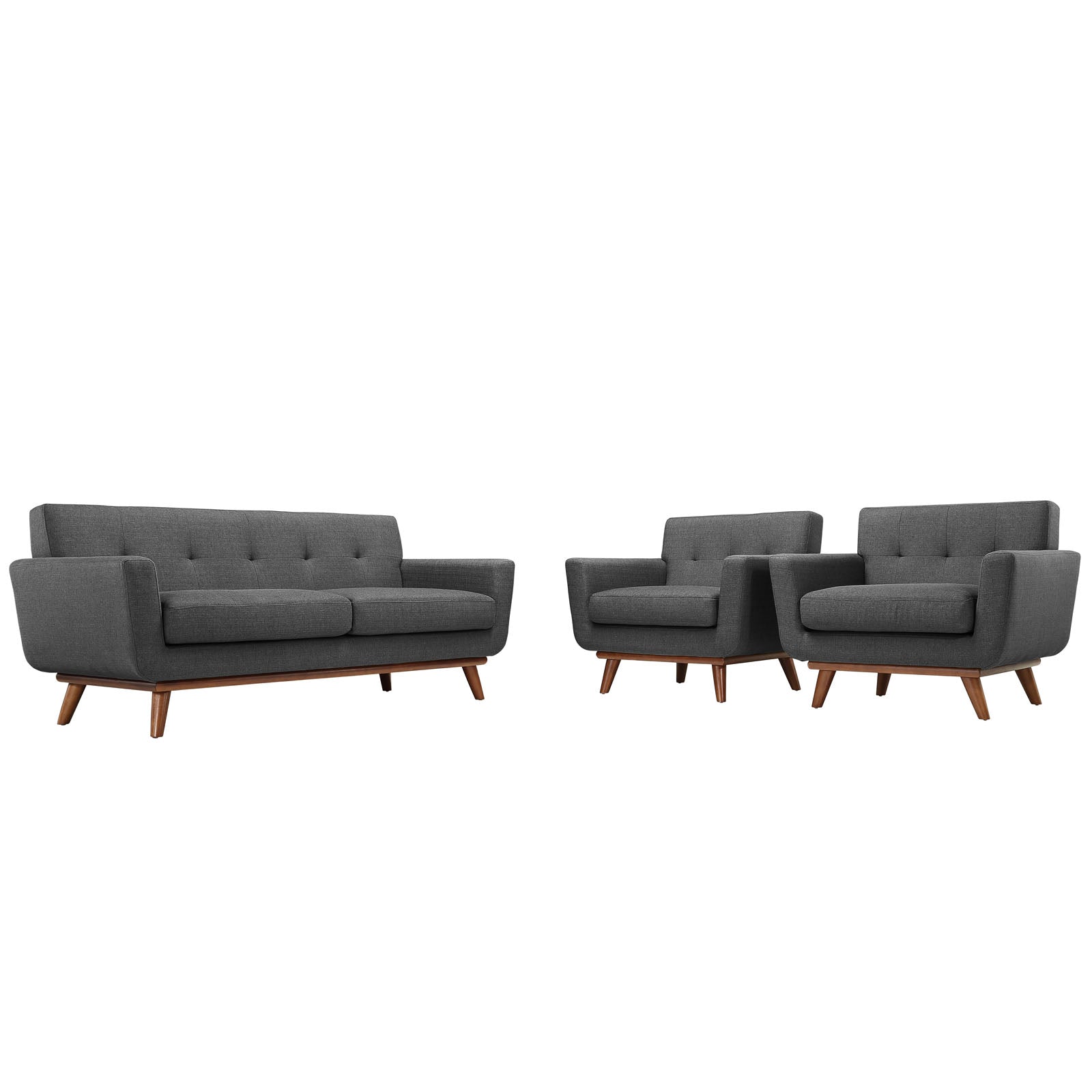 Modway Accent Chairs - Engage Armchairs and Loveseat ( Set of 3 ) Gray