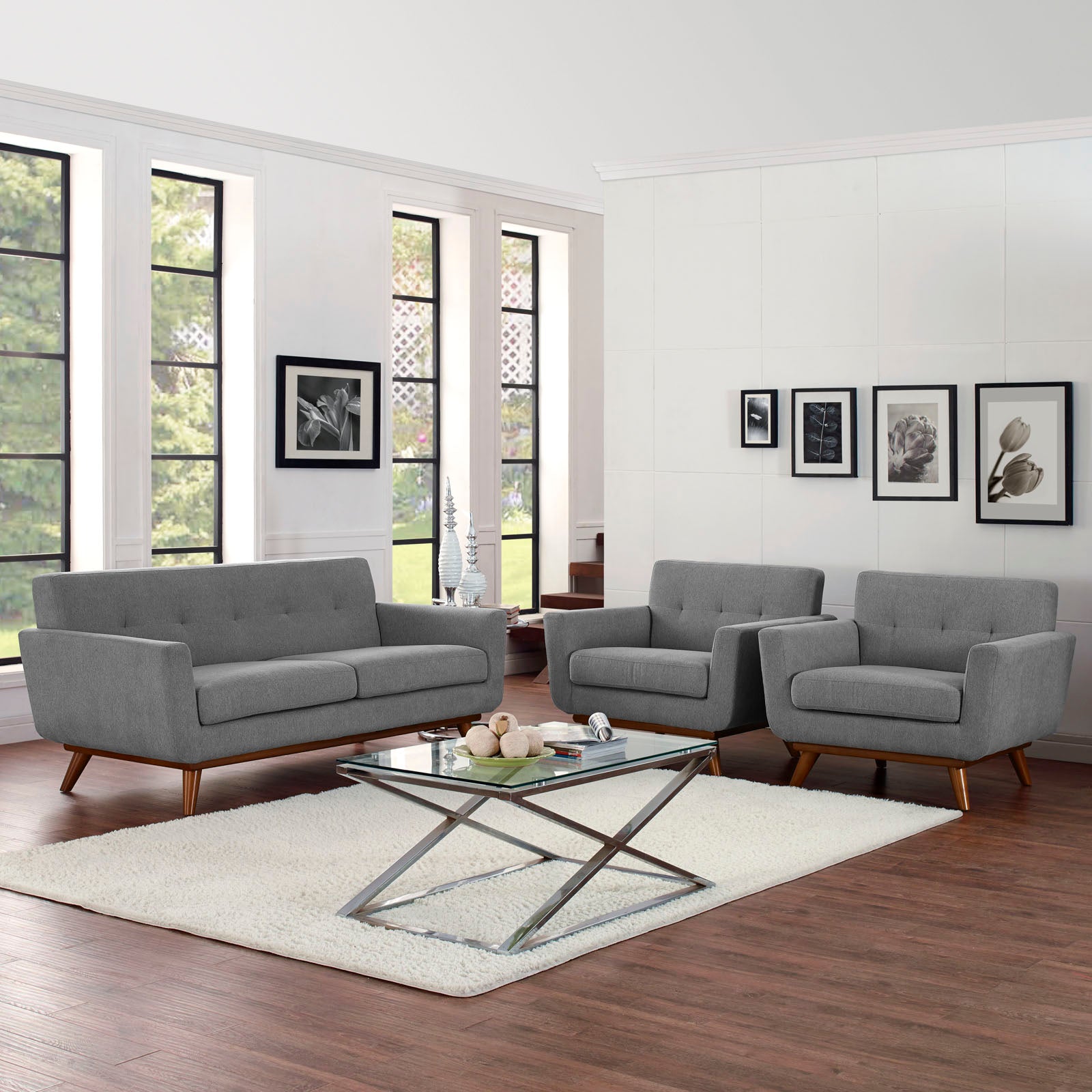 Modway Living Room Sets - Engage Armchairs and Loveseat Set of 3 Expectation Gray