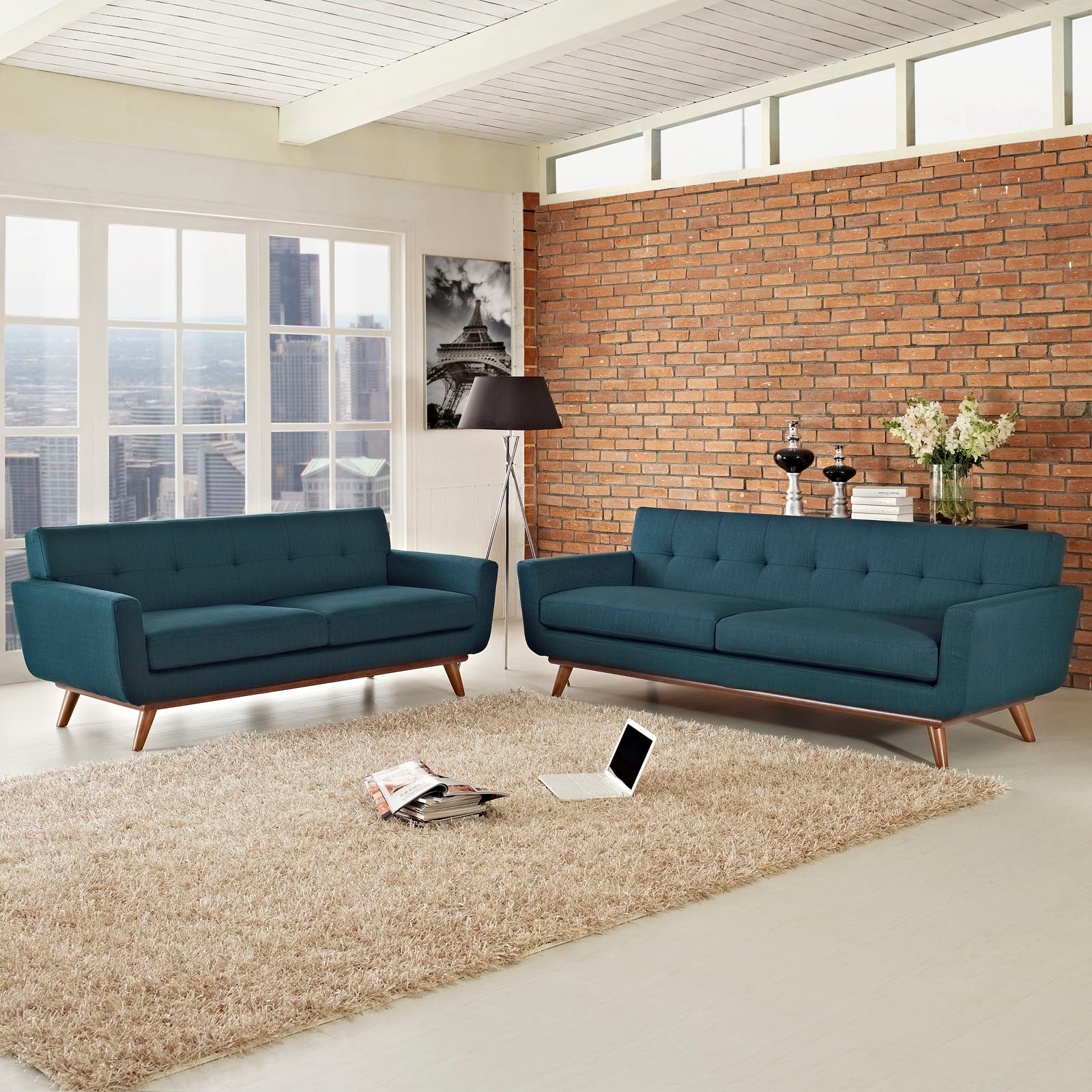 Modway Living Room Sets - Engage 2 Piece Loveseat & Sofa Set Azure