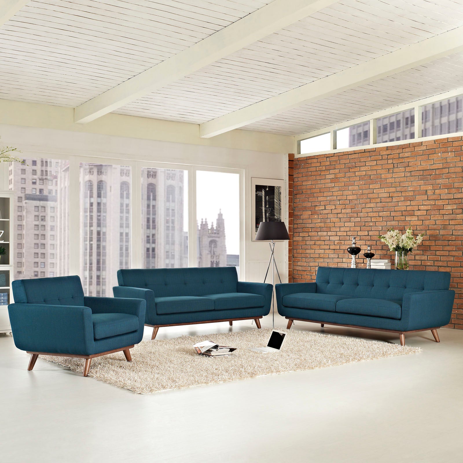 Modway Living Room Sets - Engage Sofa Loveseat and Armchair Set of 3 Azure