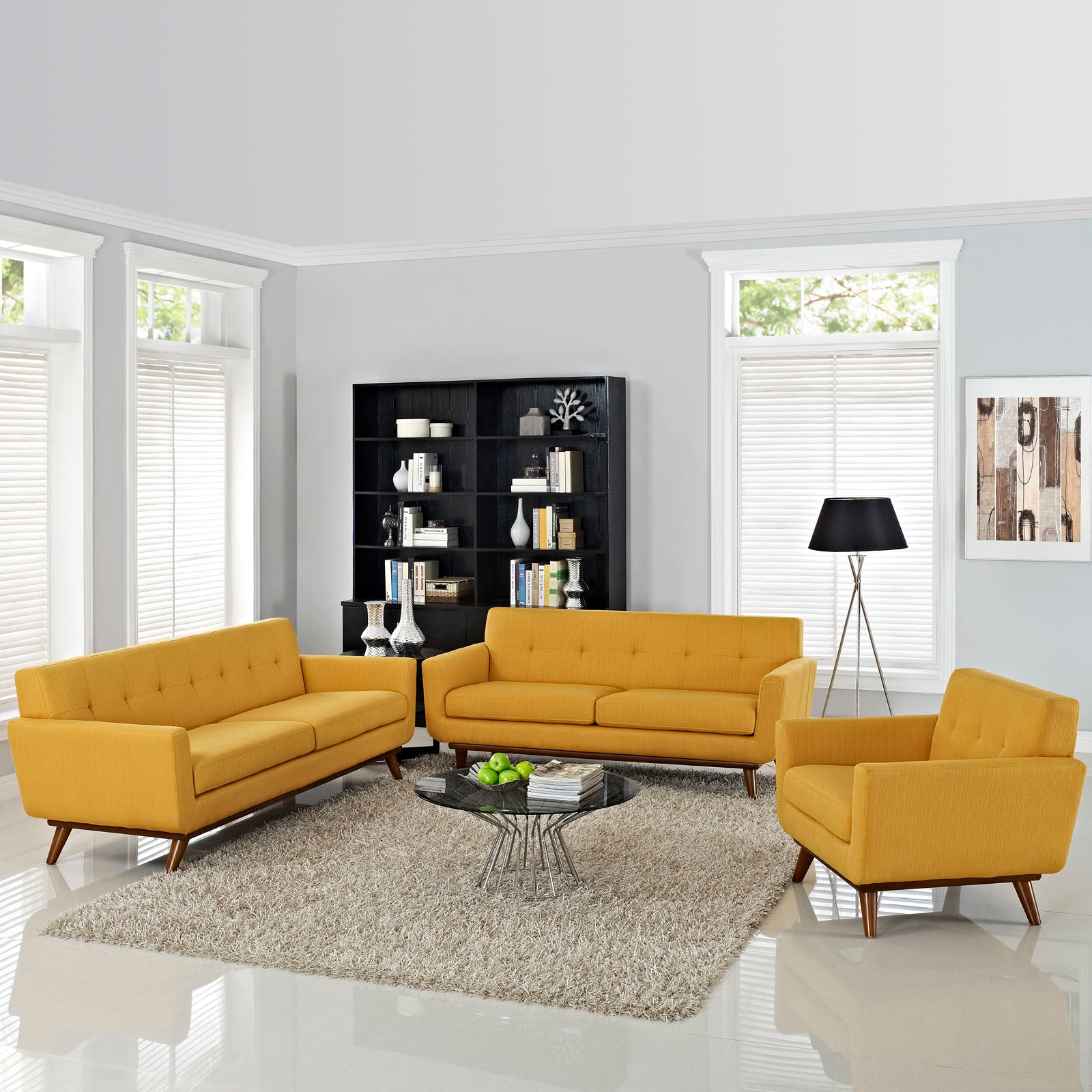 Modway Living Room Sets - Engage Sofa Loveseat and Armchair Set of 3 Citrus