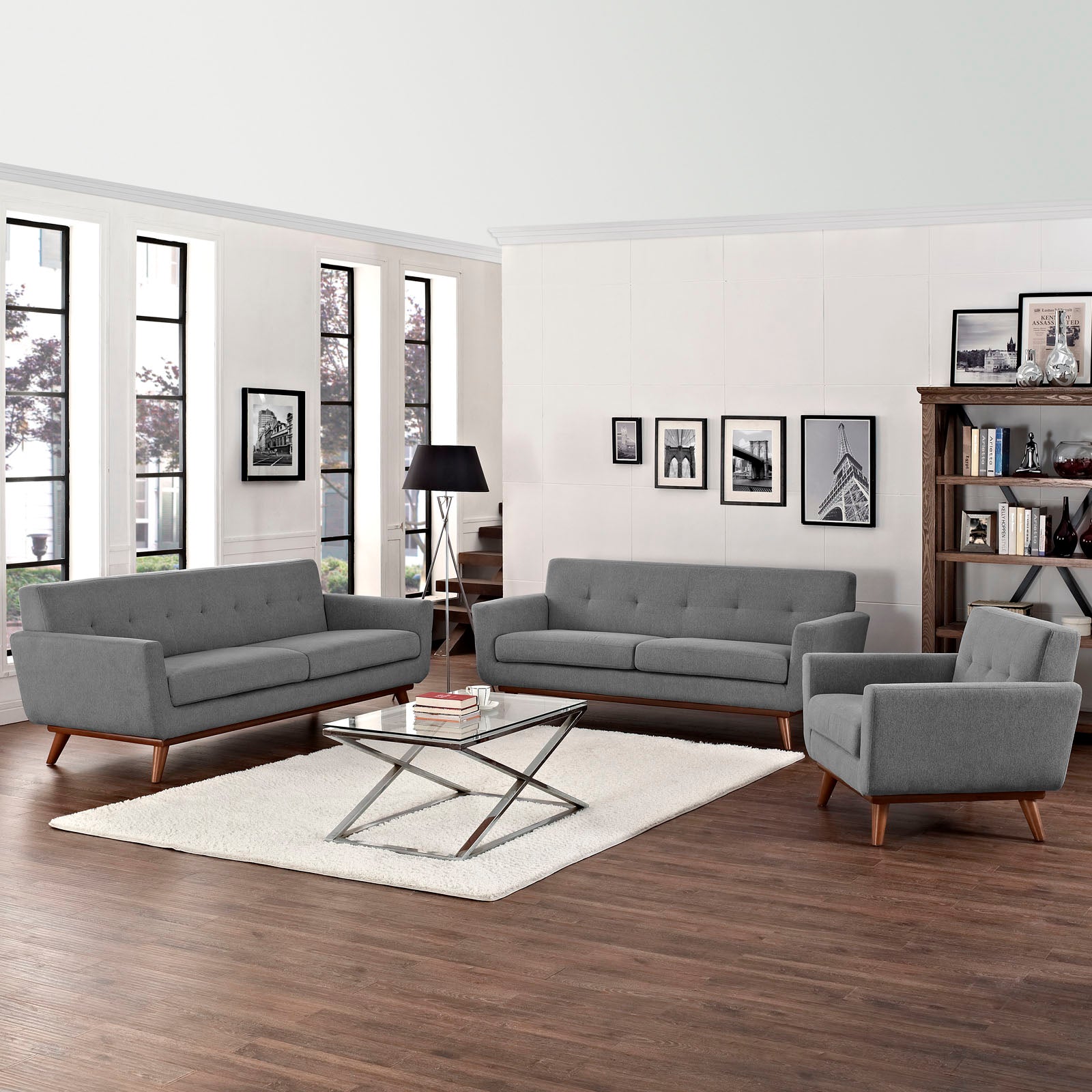 Modway Living Room Sets - Engage Sofa Loveseat and Armchair Set of 3 Expectation Gray