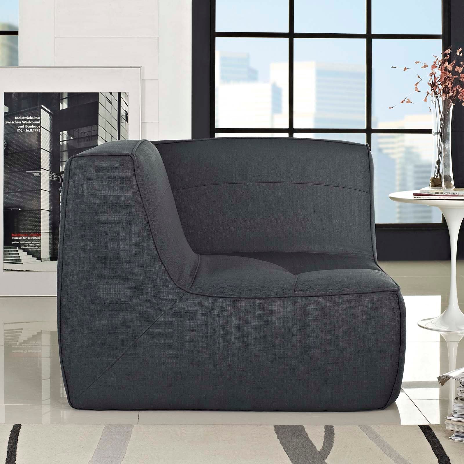 Modway Accent Chairs - Align Upholstered Fabric Corner Sofa Charcoal
