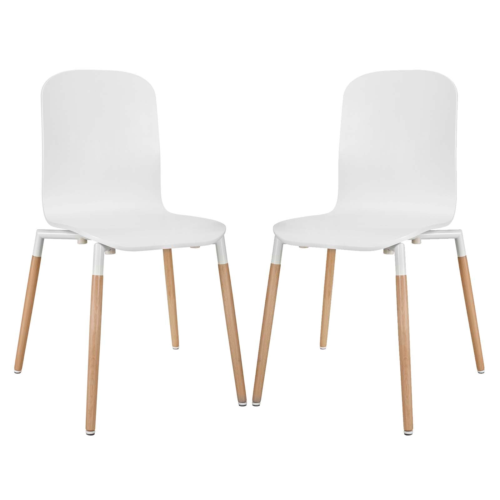 Modway Dining Chairs - Stack Dining Chairs Wood Set of 2 White