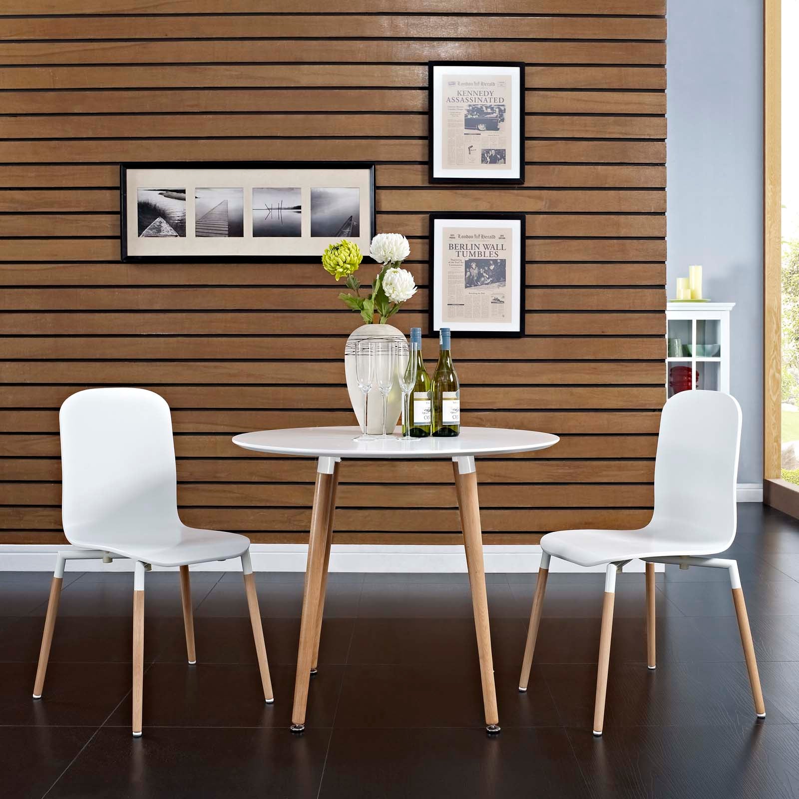 Modway Dining Chairs - Stack Dining Chairs Wood Set of 2 White