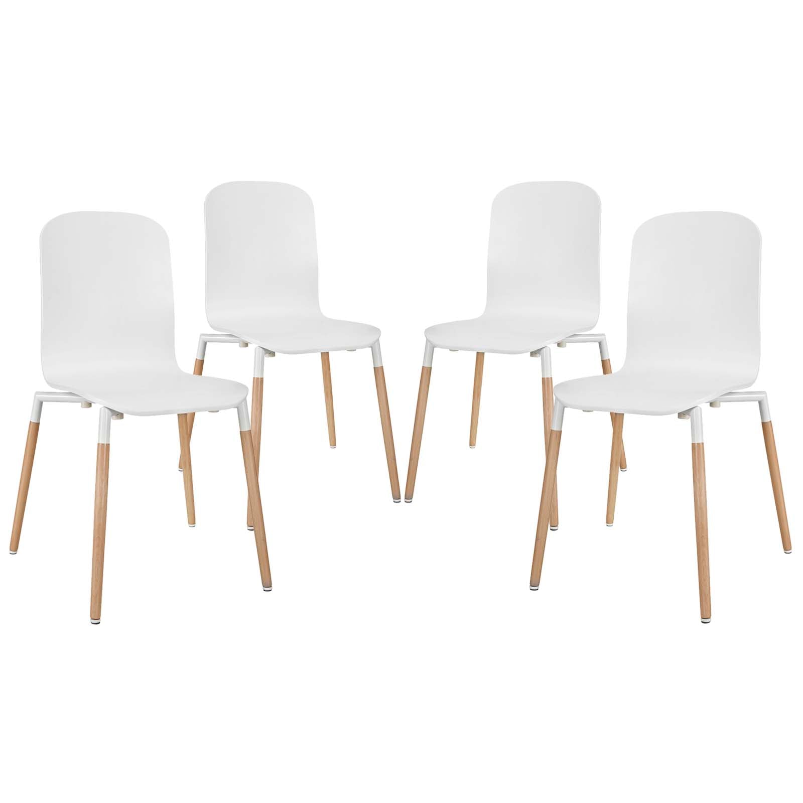 Modway Dining Chairs - Stack Dining Chairs Wood Set of 4 White