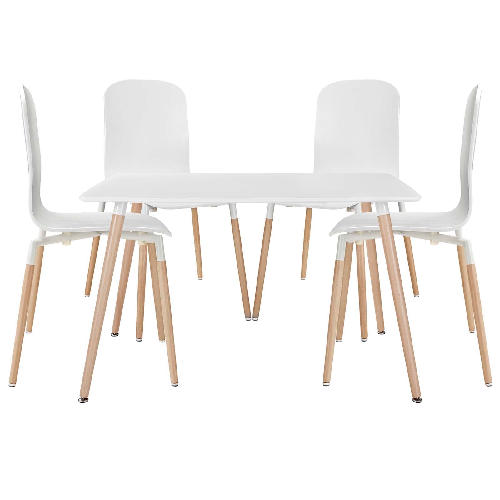 Modway Dining Sets - Stack Dining Chairs and Table Wood Set of 5 White