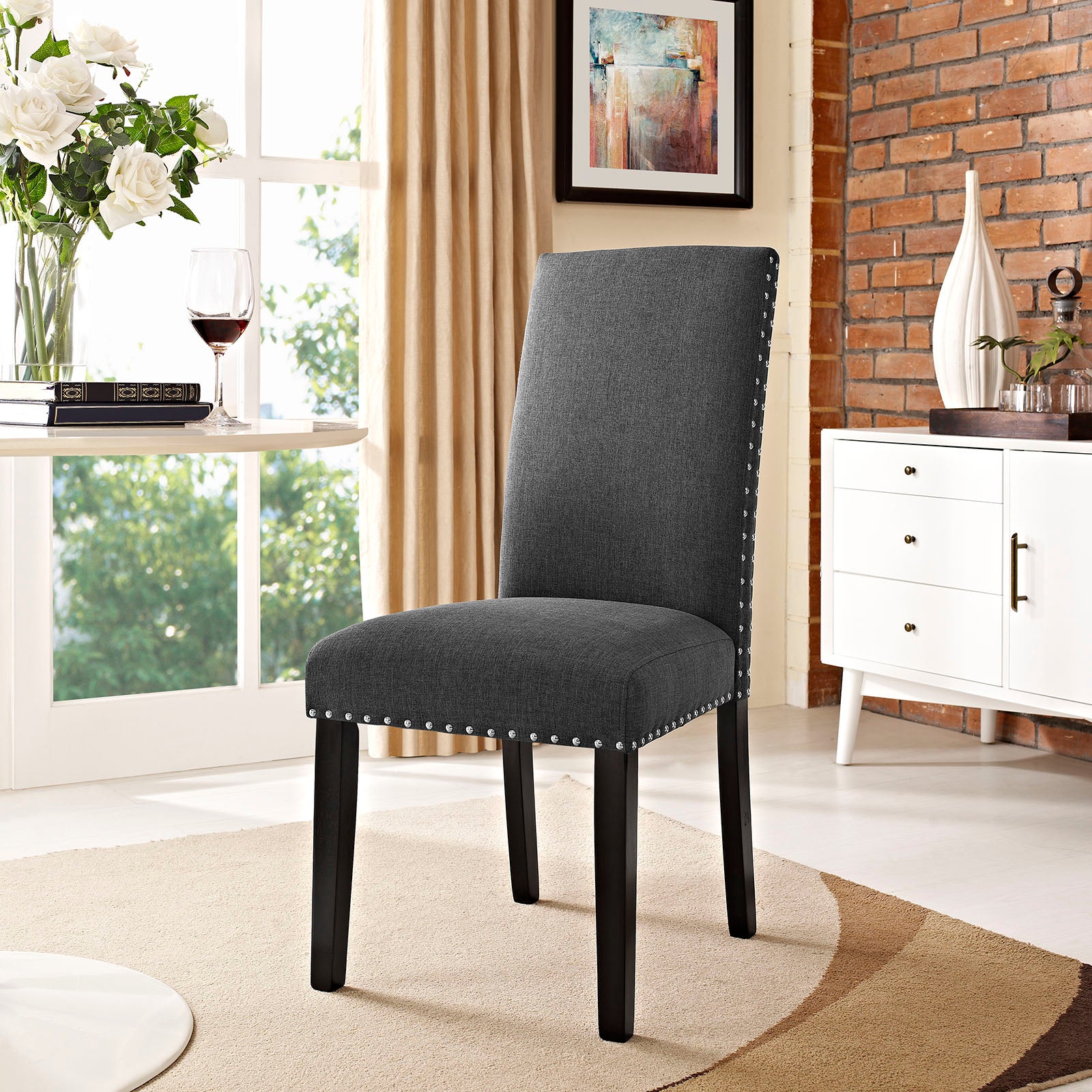Modway Dining Chairs - Parcel Dining Upholstered Fabric Side Chair Gray