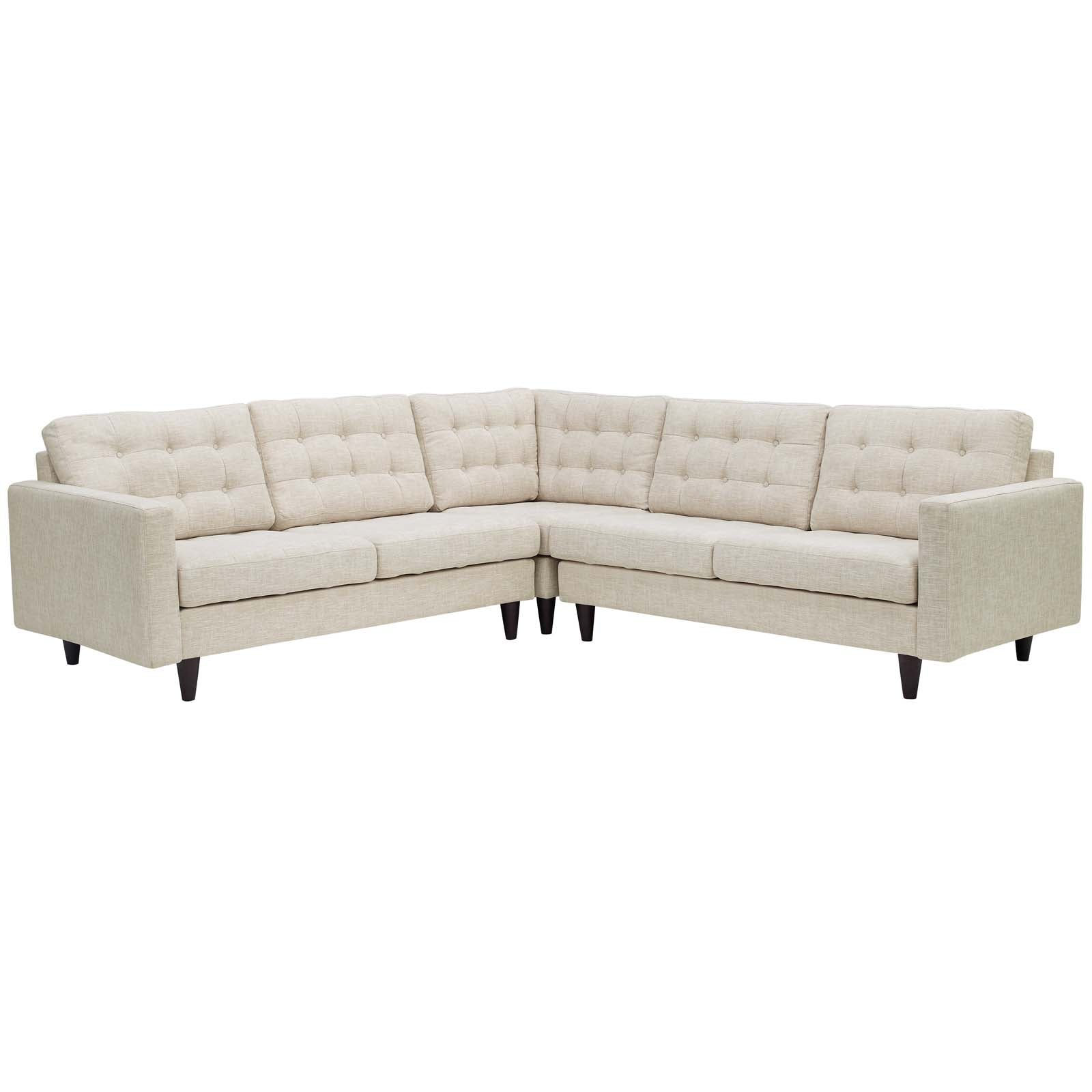 Modway Sectional Sofas - Empress 3 Piece Upholstered Fabric Sectional Sofa Set Beige