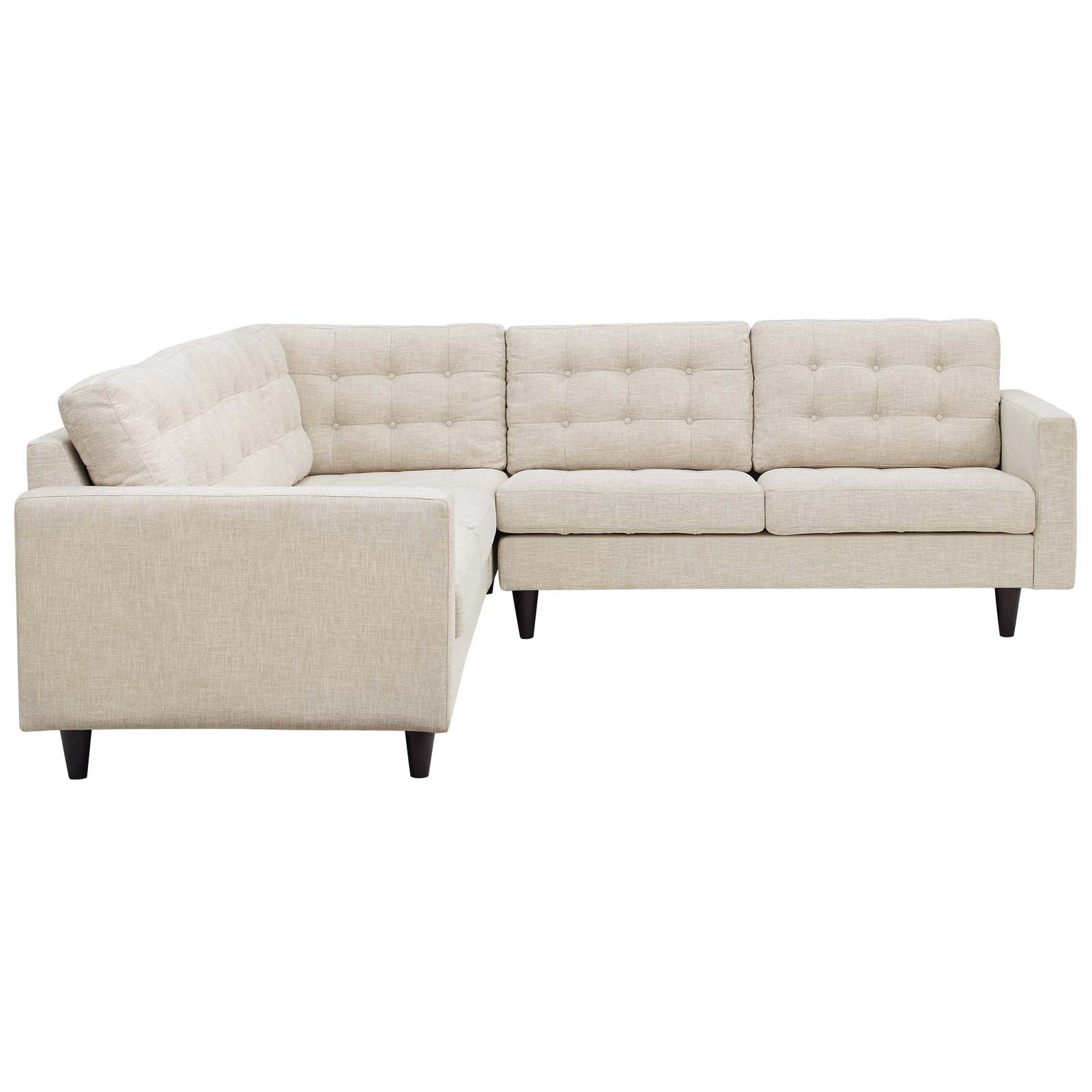 Modway Sectional Sofas - Empress 3 Piece Upholstered Fabric Sectional Sofa Set Beige