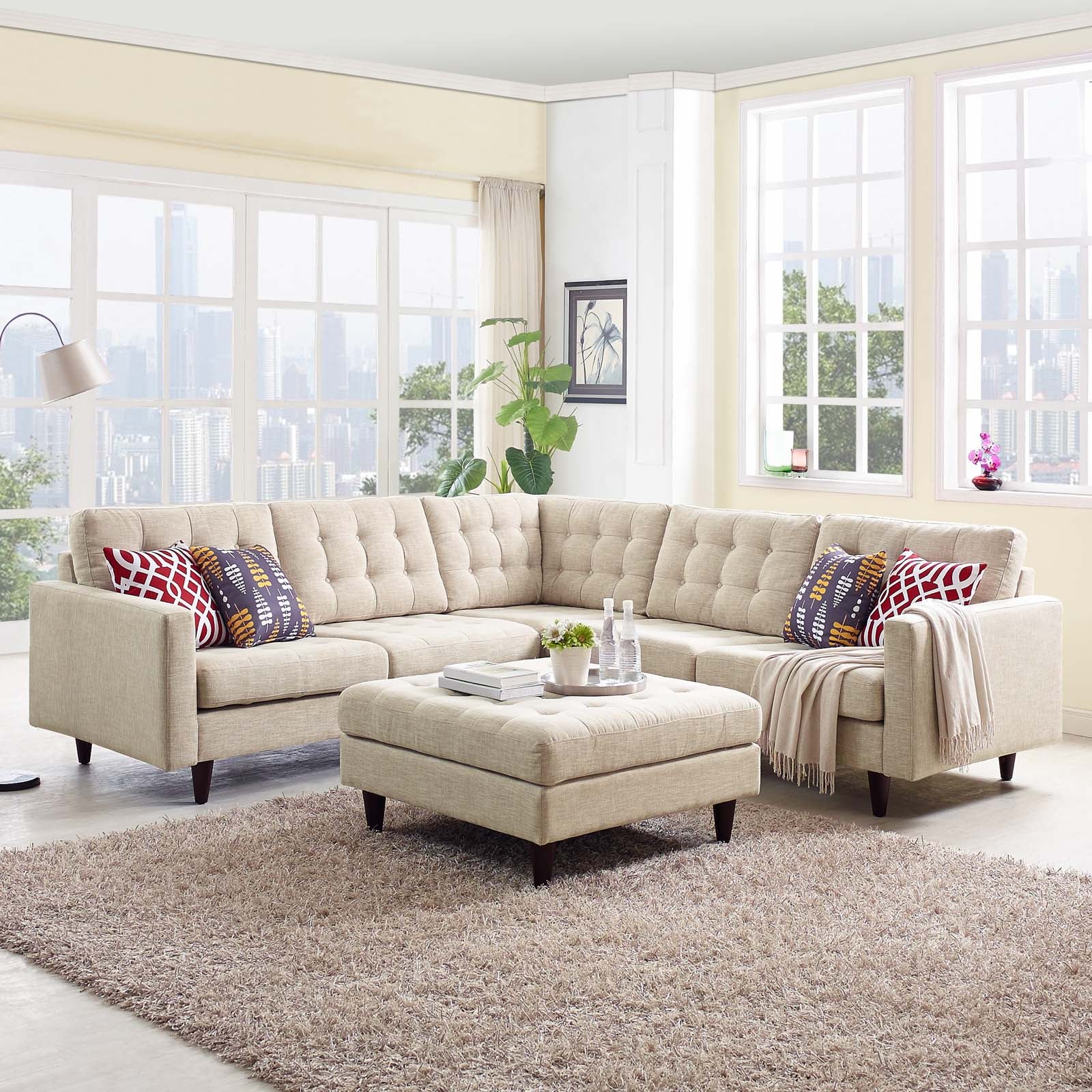 Modway Sectional Sofas - Empress 3 Piece Upholstered Fabric Sectional Sofa Set Beige