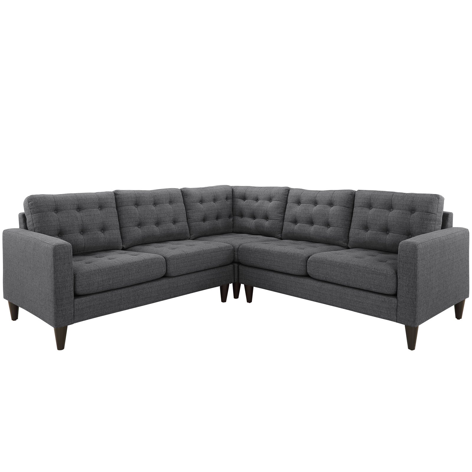 Modway Sectional Sofas - Empress 3 Piece Upholstered Fabric Sectional Sofa Set Gray