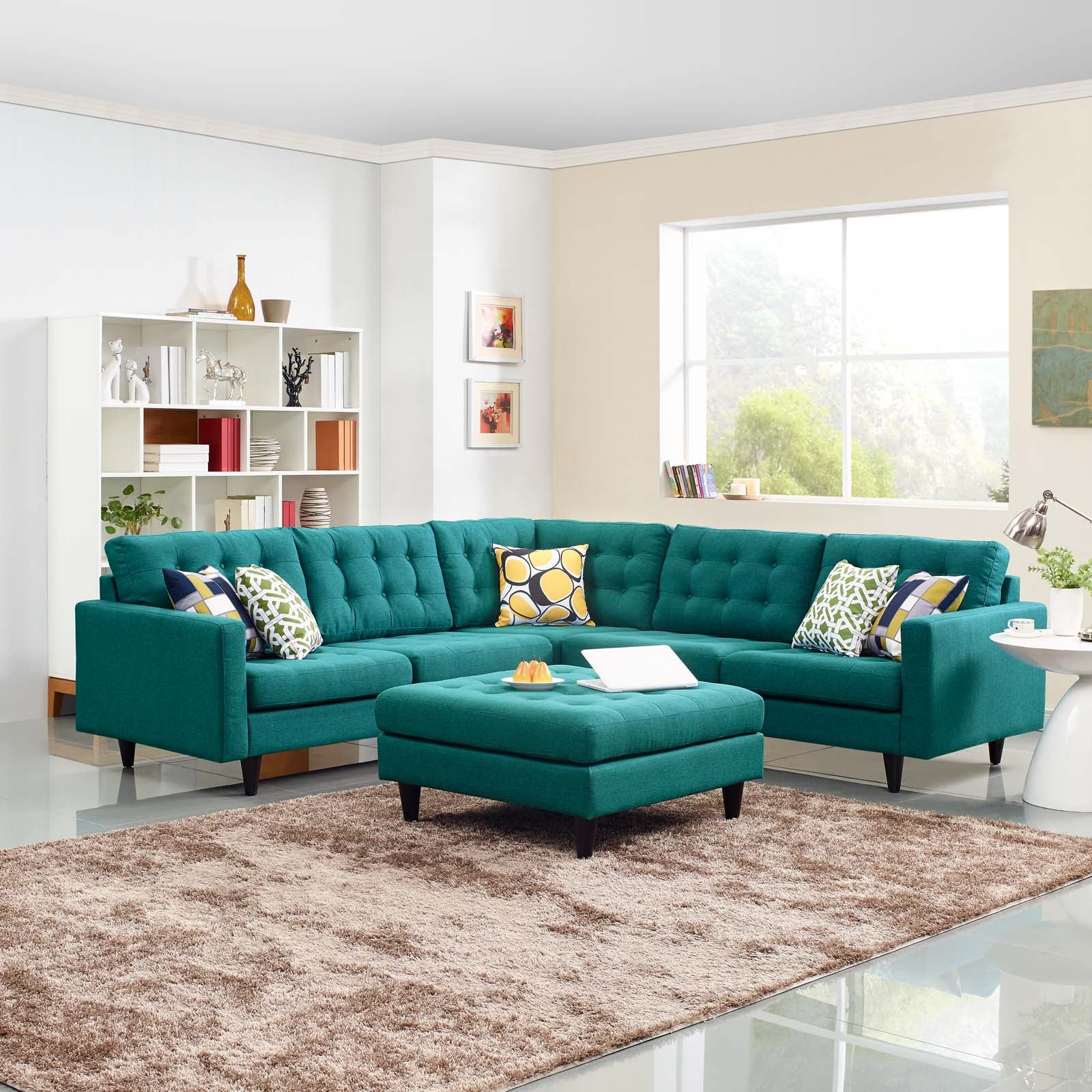 Modway Sectional Sofas - Empress 3 Piece Upholstered Fabric Sectional Sofa Set Teal