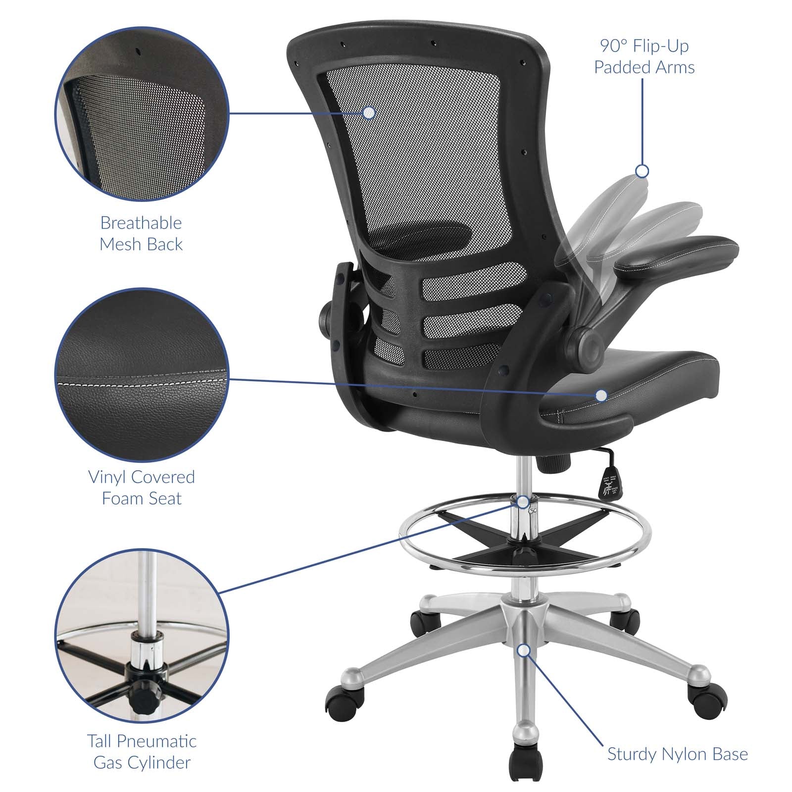 Modway Task Chairs - Attainment Vinyl Drafting Chair Black