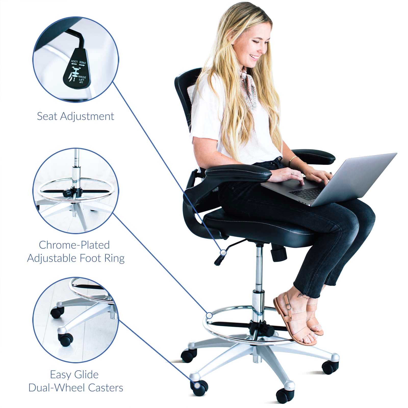 Modway Task Chairs - Attainment Vinyl Drafting Chair Black