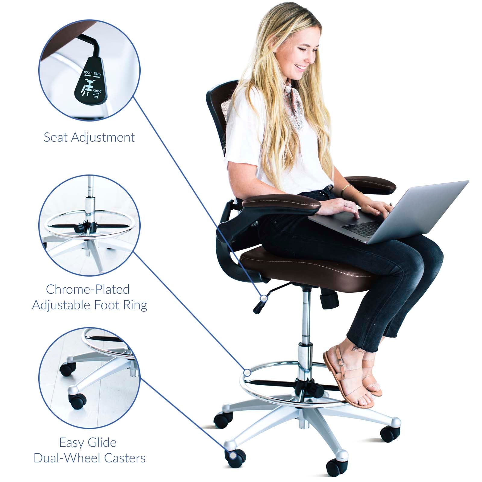 Modway Task Chairs - Attainment Vinyl Drafting Chair Brown