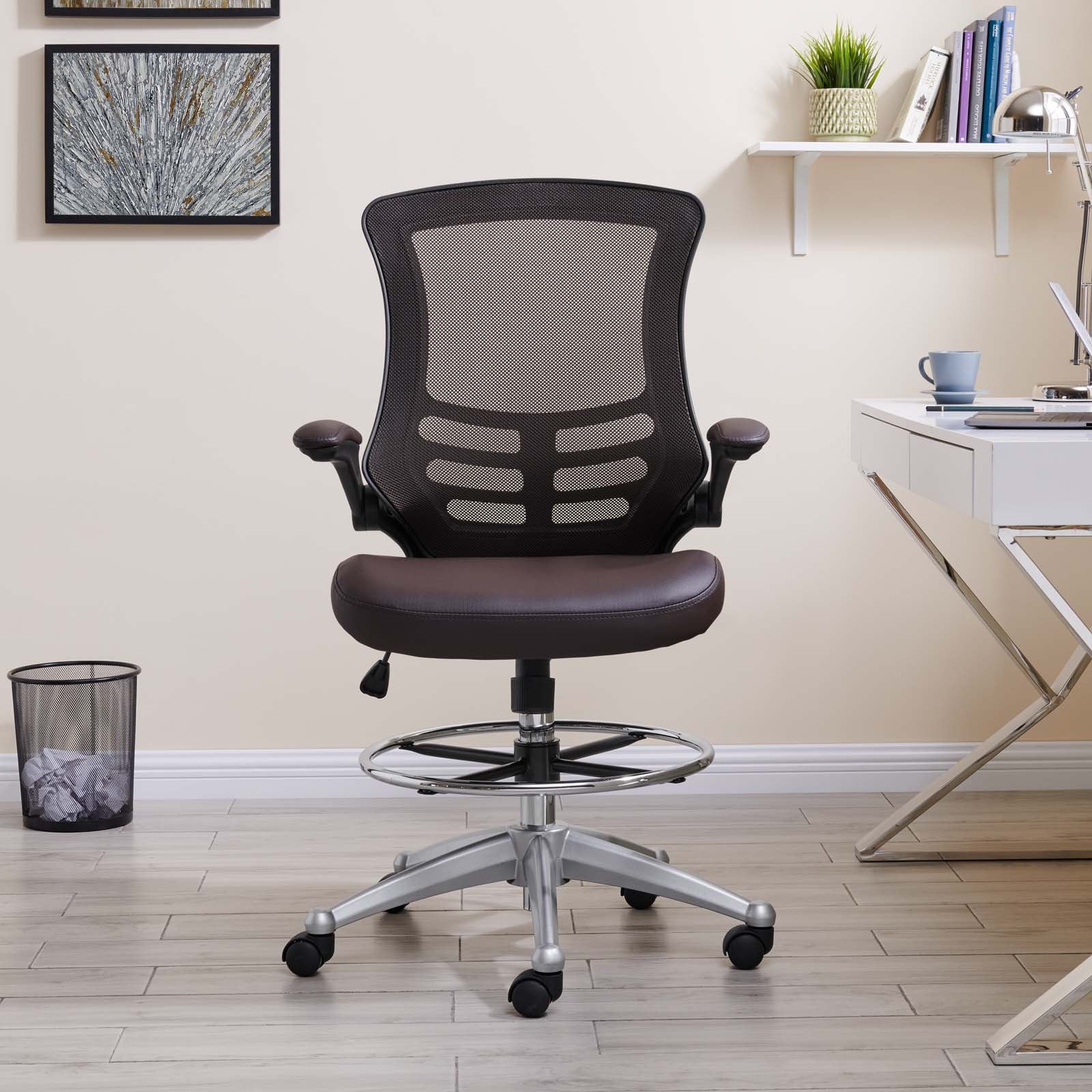 Modway Task Chairs - Attainment Vinyl Drafting Chair Brown