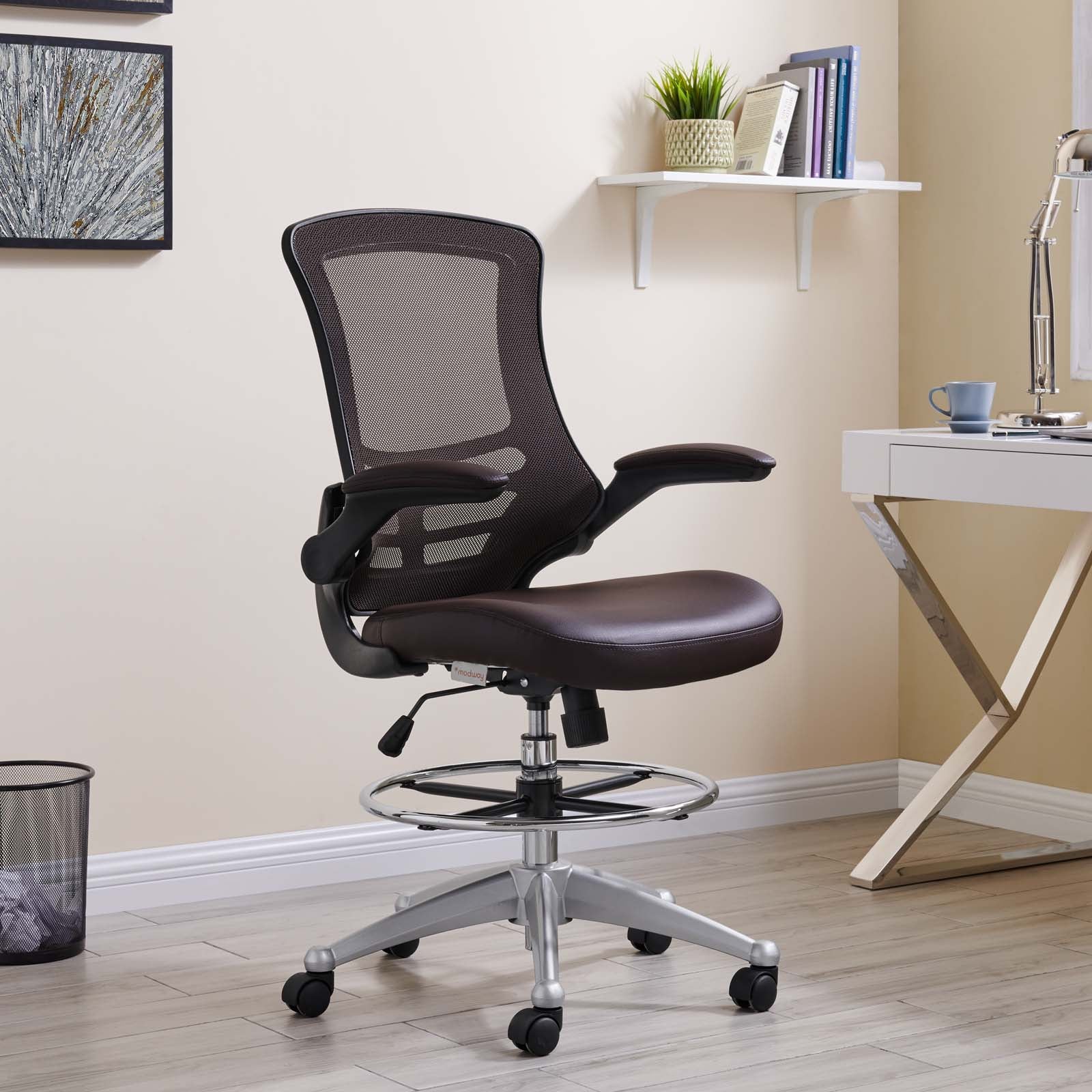Modway Task Chairs - Attainment Vinyl Drafting Chair Brown