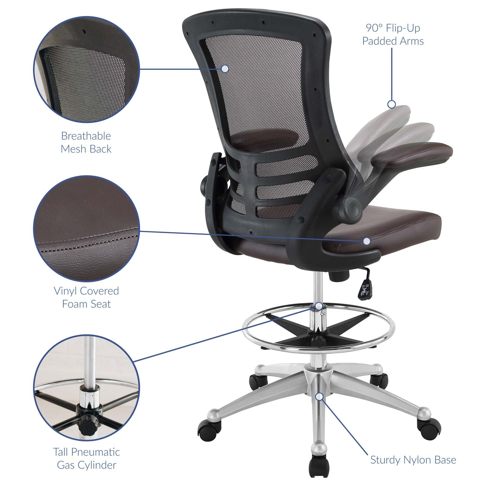 Modway Task Chairs - Attainment Vinyl Drafting Chair Brown