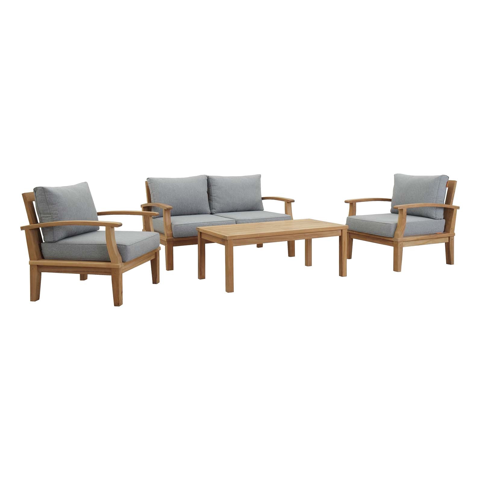 Modway Outdoor Conversation Sets - Marina 4 Piece 110 W Outdoor Patio Teak Set Natural Gray