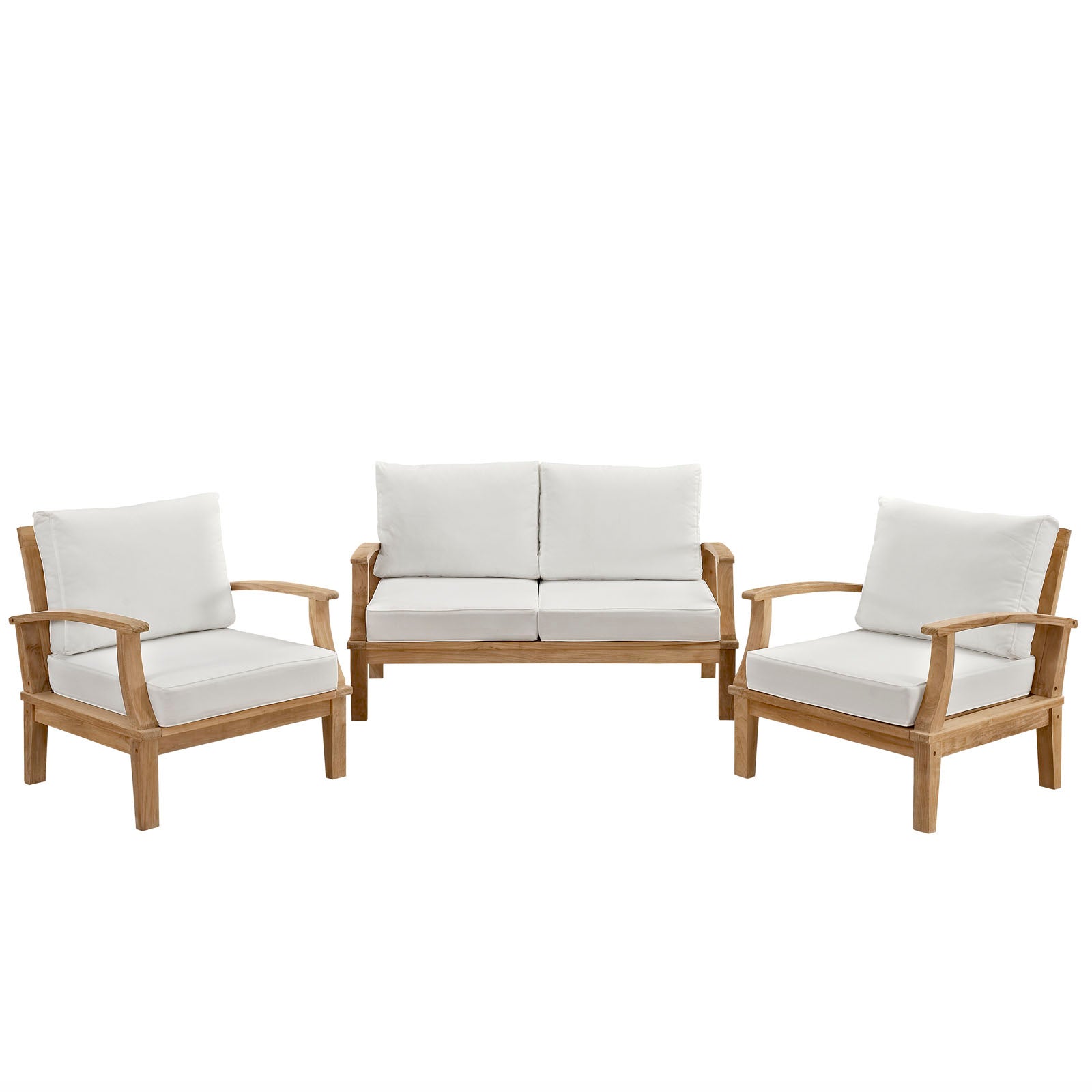 Modway Outdoor Conversation Sets - Marina 3 Piece Outdoor 119.5"W Patio Teak Set Natural White