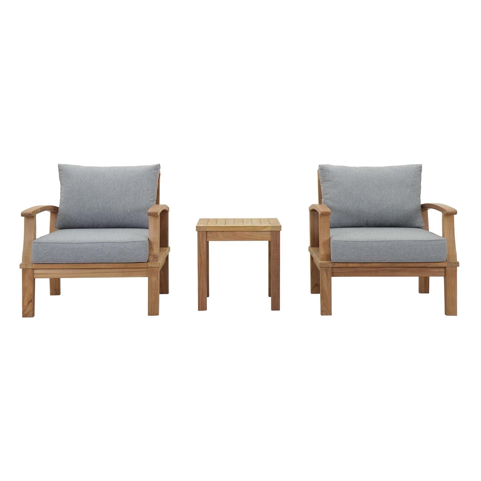 Modway Outdoor Conversation Sets - Marina 3 Piece Outdoor Patio Teak Set Natural Gray