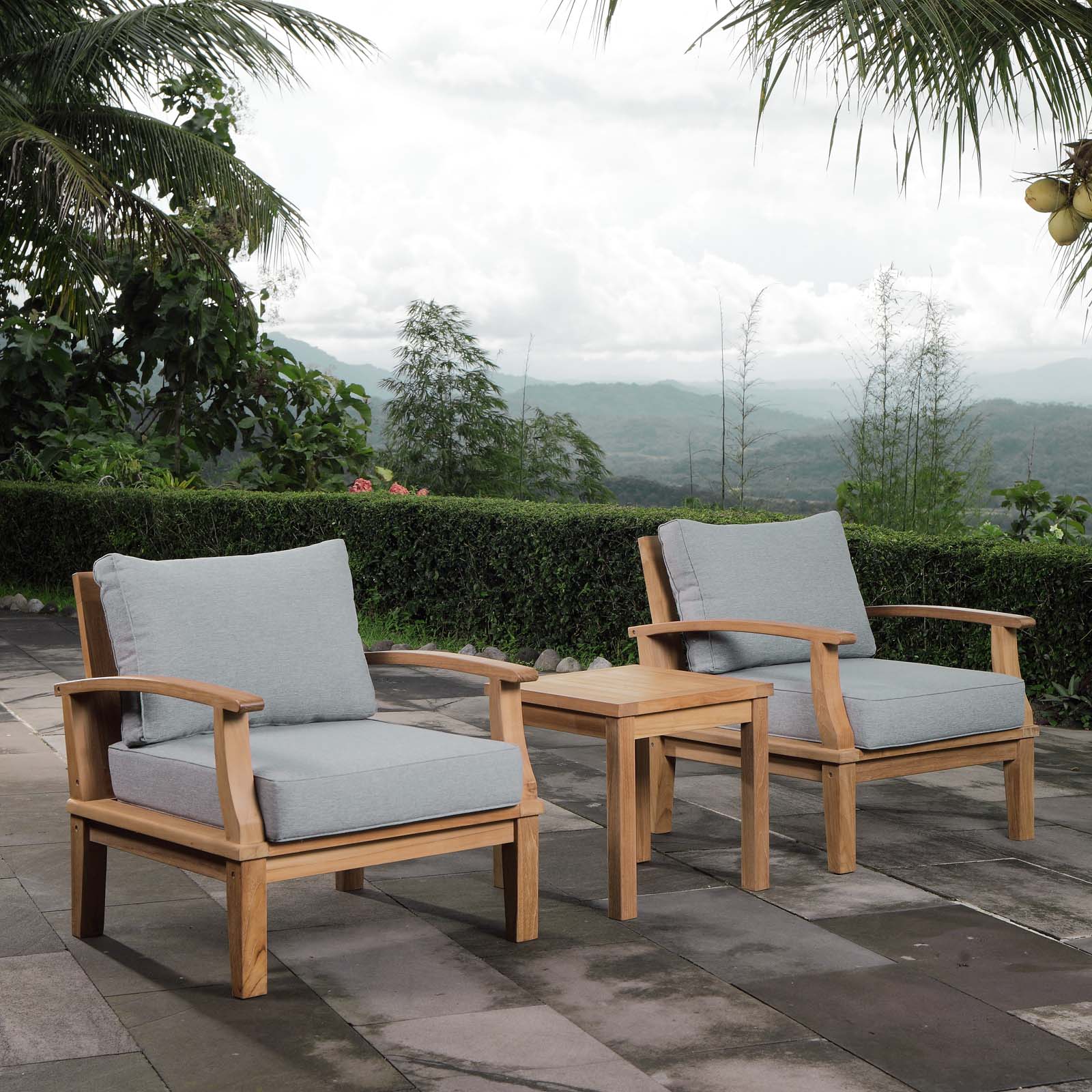 Modway Outdoor Conversation Sets - Marina 3 Piece Outdoor Patio Teak Set Natural Gray