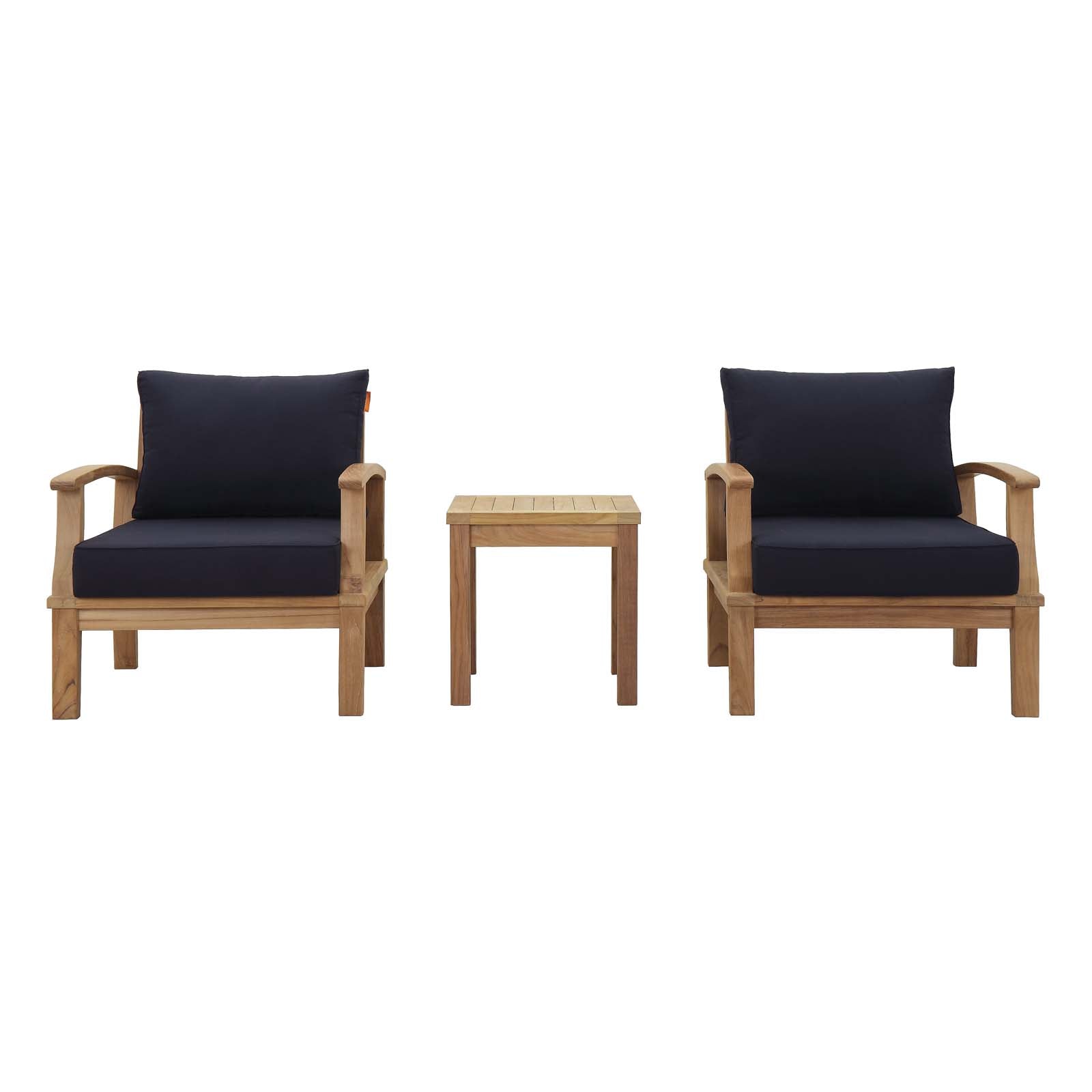 Modway Outdoor Conversation Sets - Marina 3 Piece Outdoor 84.5"W Patio Teak Set Natural Navy