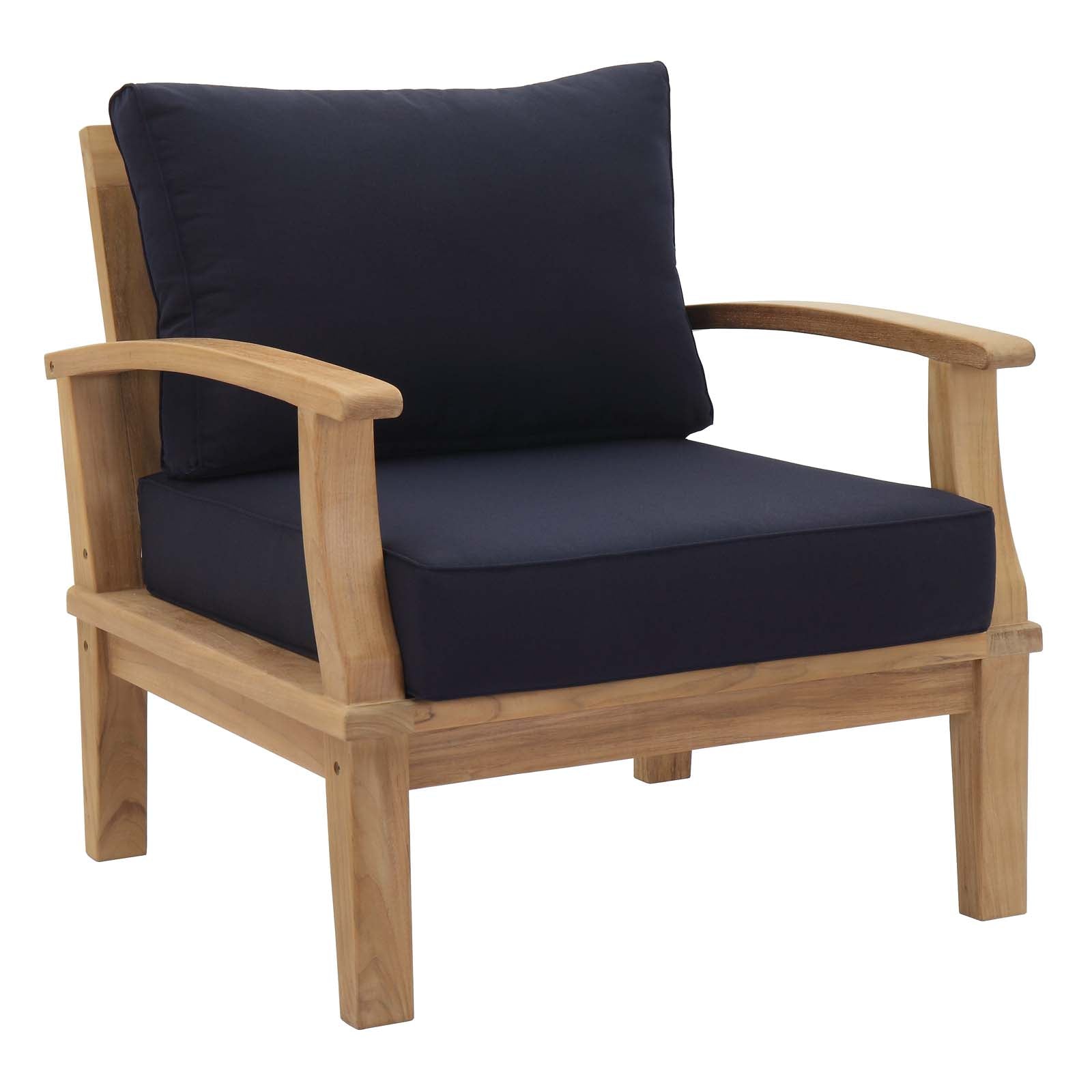 Modway Outdoor Conversation Sets - Marina 3 Piece Outdoor 84.5"W Patio Teak Set Natural Navy