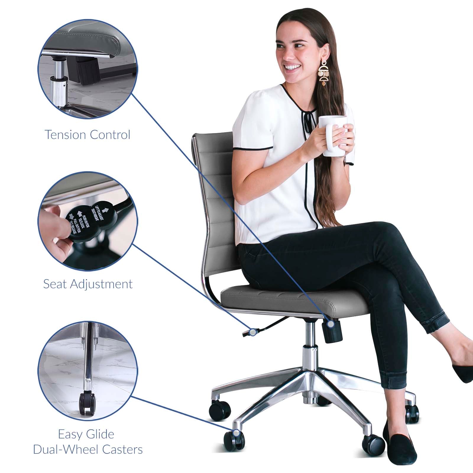 Modway Task Chairs - Jive Armless Mid Back Office Chair Gray