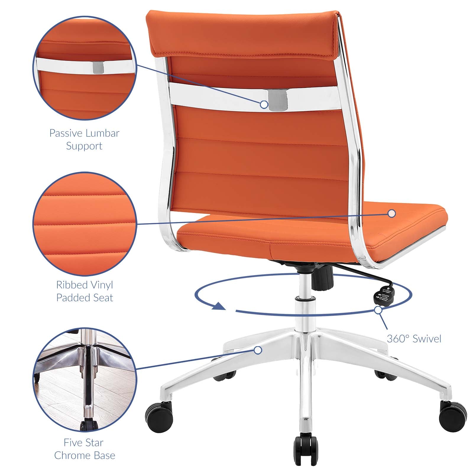 Modway Task Chairs - Jive Armless Mid Back Office Chair Orange