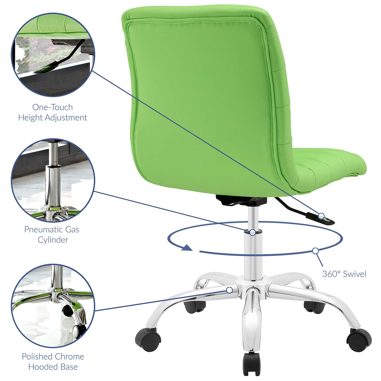 Modway Task Chairs - Ripple Armless Mid Back Vinyl Office Chair Bright Green