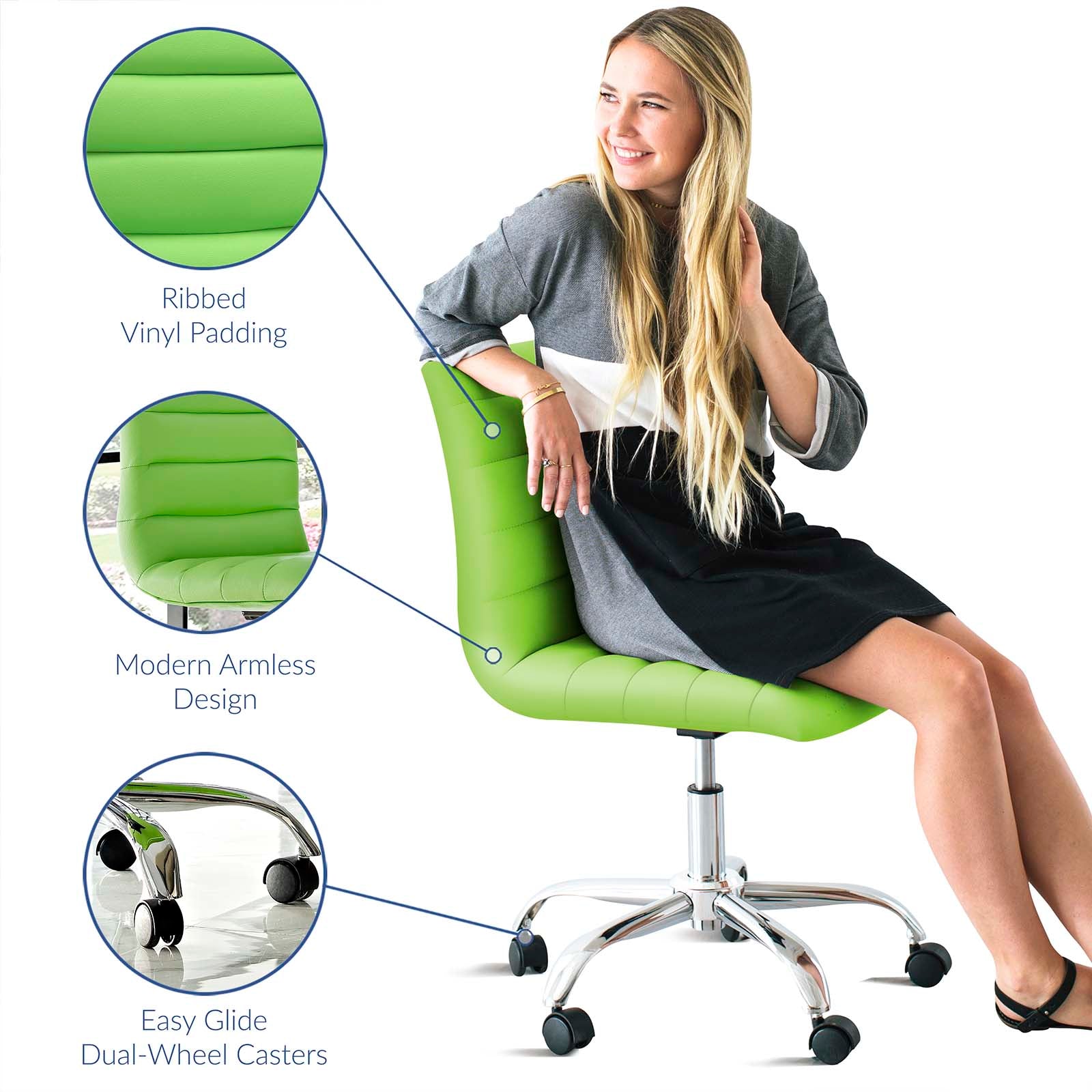 Modway Task Chairs - Ripple Armless Mid Back Vinyl Office Chair Bright Green