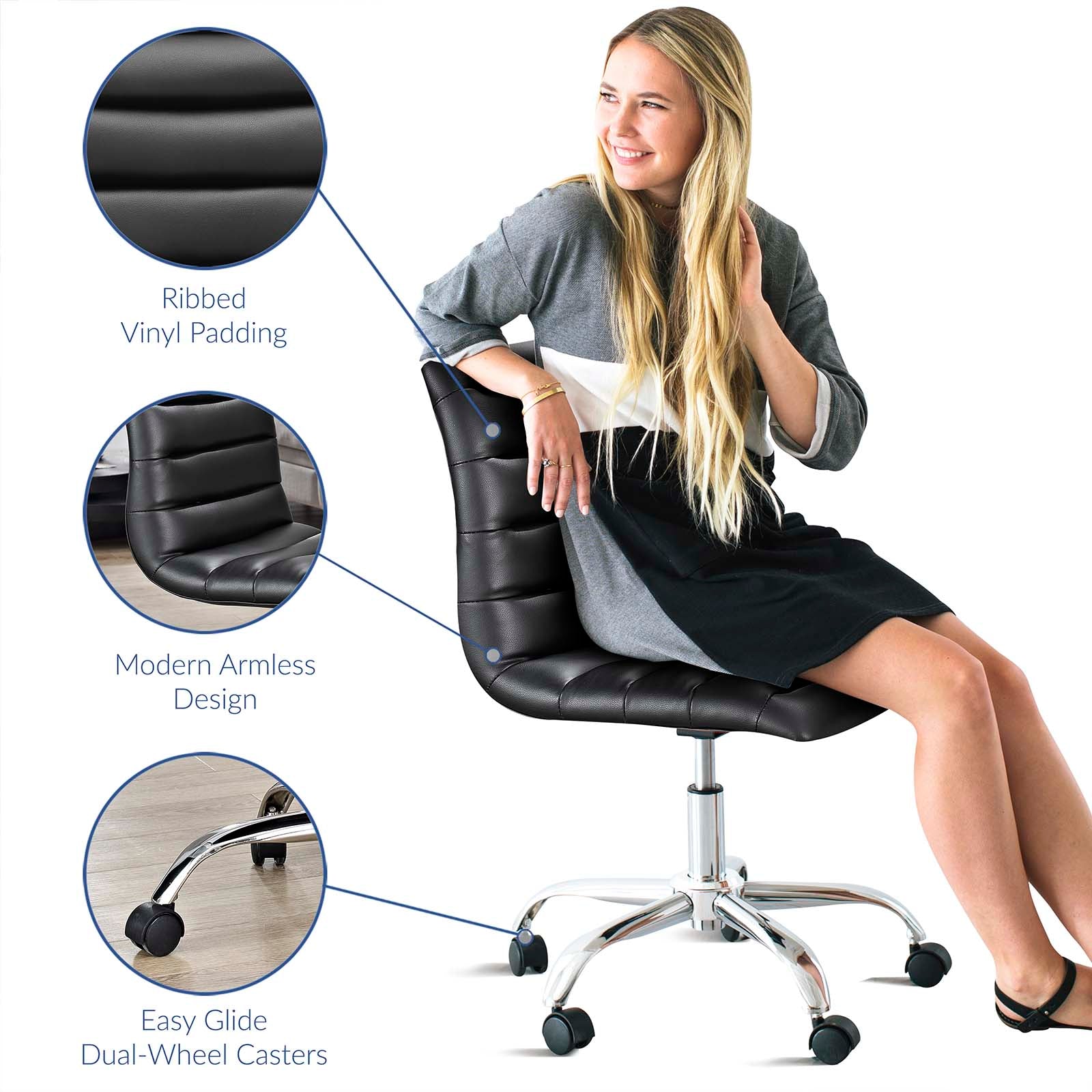 Modway ripple ribbed armless mid back swivel conference office chair in white 2025