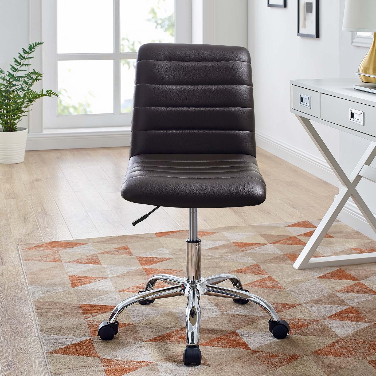 Modway Task Chairs - Ripple Armless Mid Back Vinyl Office Chair Brown
