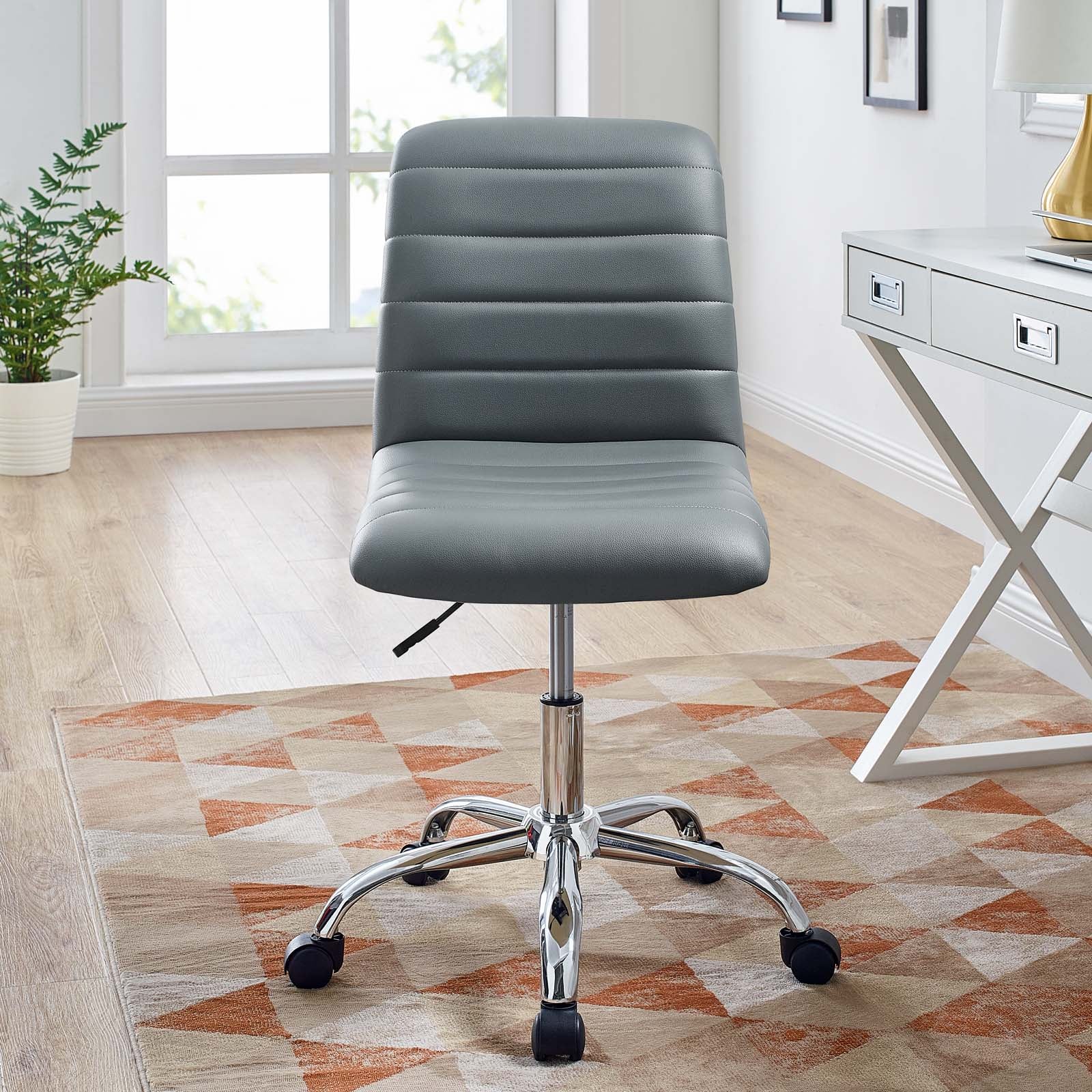 Modway Task Chairs - Ripple Armless Mid Back Vinyl Office Chair Gray