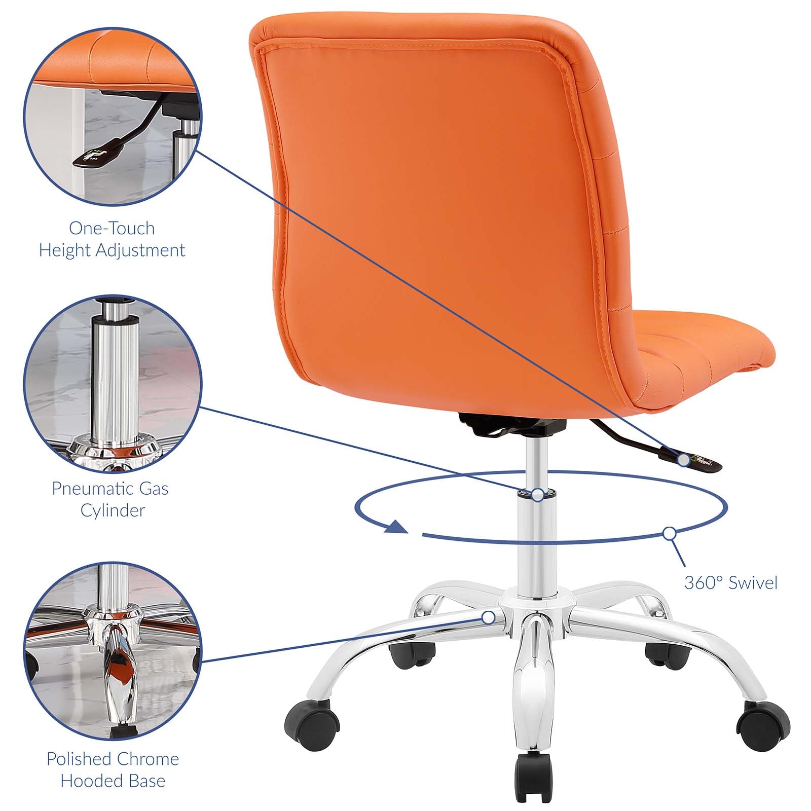 Modway Task Chairs - Ripple Armless Mid Back Vinyl Office Chair Orange