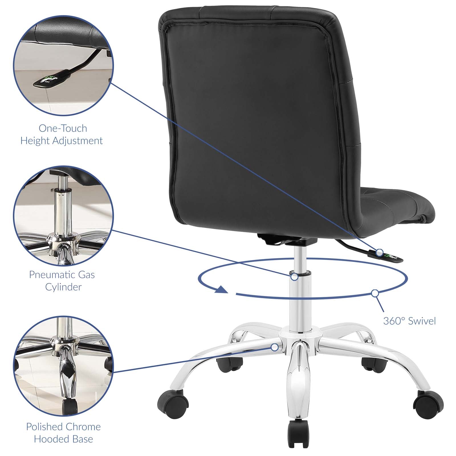 Modway Task Chairs - Prim Armless Mid Back Office Chair Black