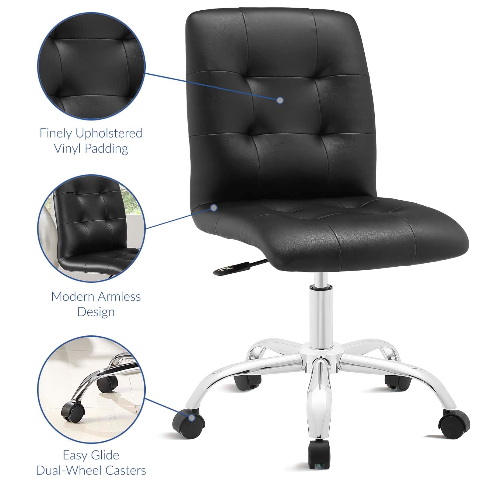 Modway Task Chairs - Prim Armless Mid Back Office Chair Black