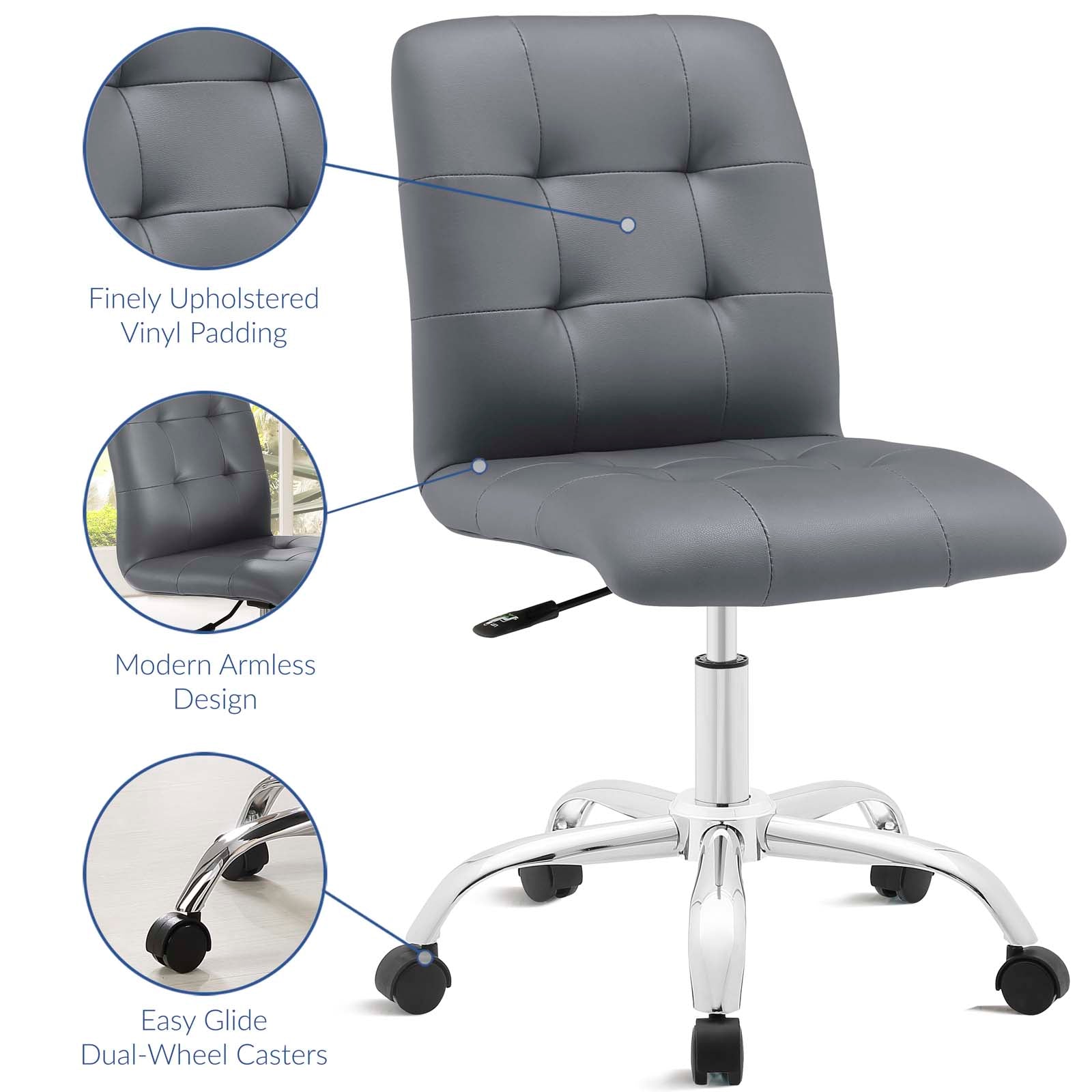 Modway Task Chairs - Prim Armless Mid Back Office Chair Gray